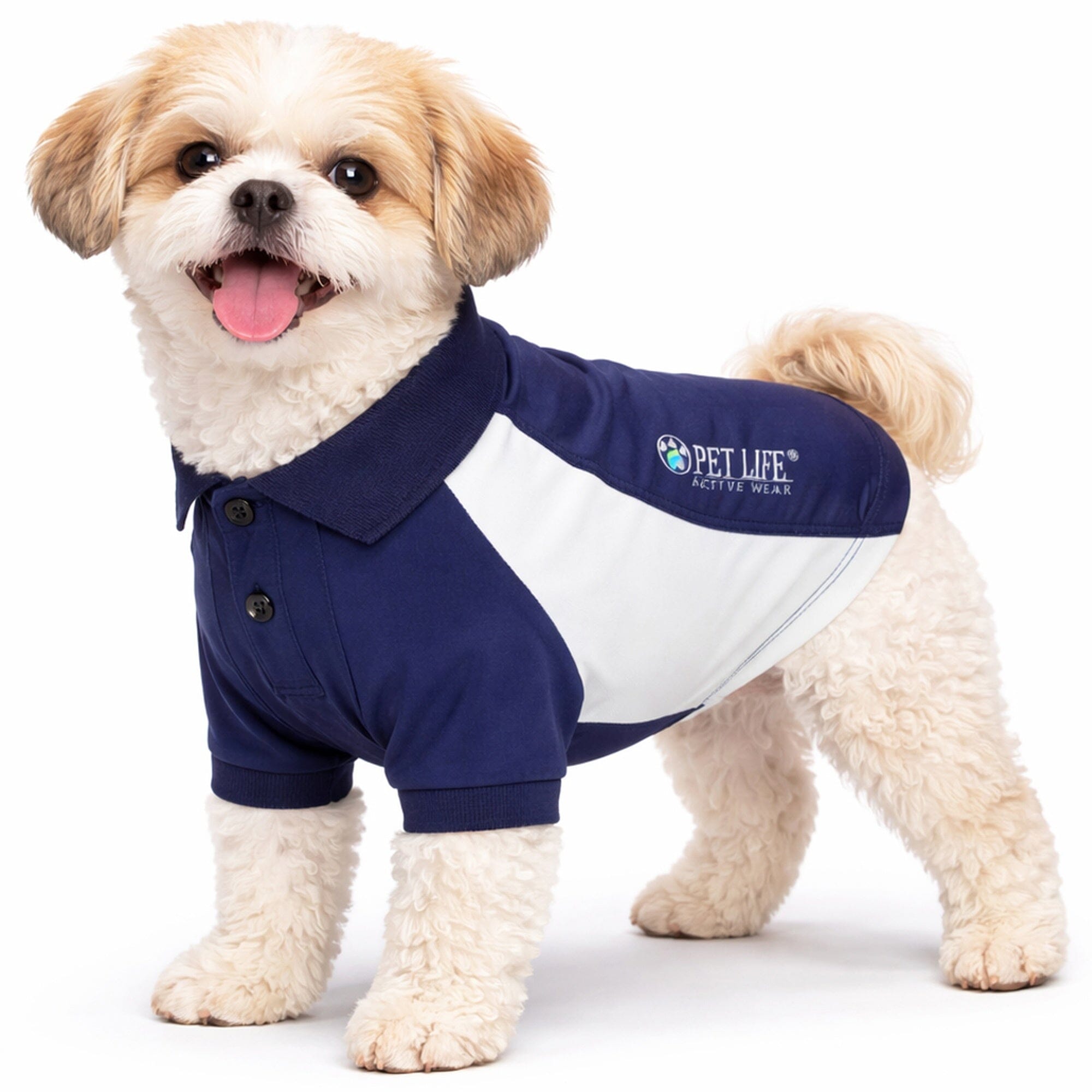 Pet Life ® Active 'Barko Pawlo' Relax-Stretch Quick-Drying Performance Dog Polo T-Shirt X-Small Navy With White