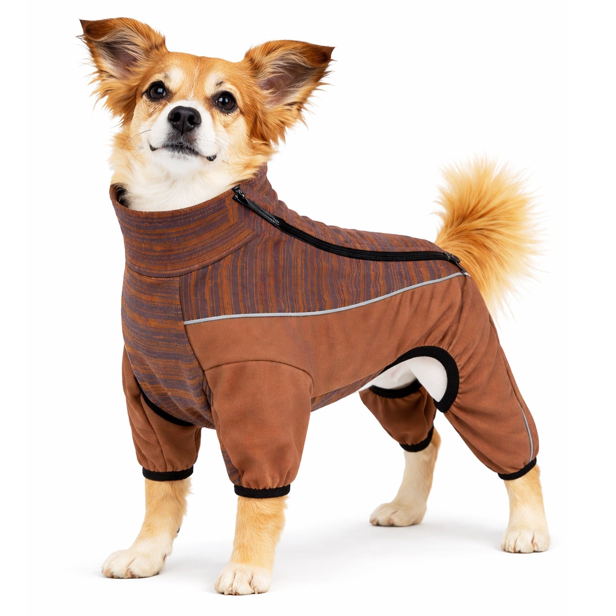 Pet Life ® Active 'Chase Pacer' Medium-weight 4-Way-Stretch Yoga Fitness Dog Tracksuit X-Small Brown And Pattern