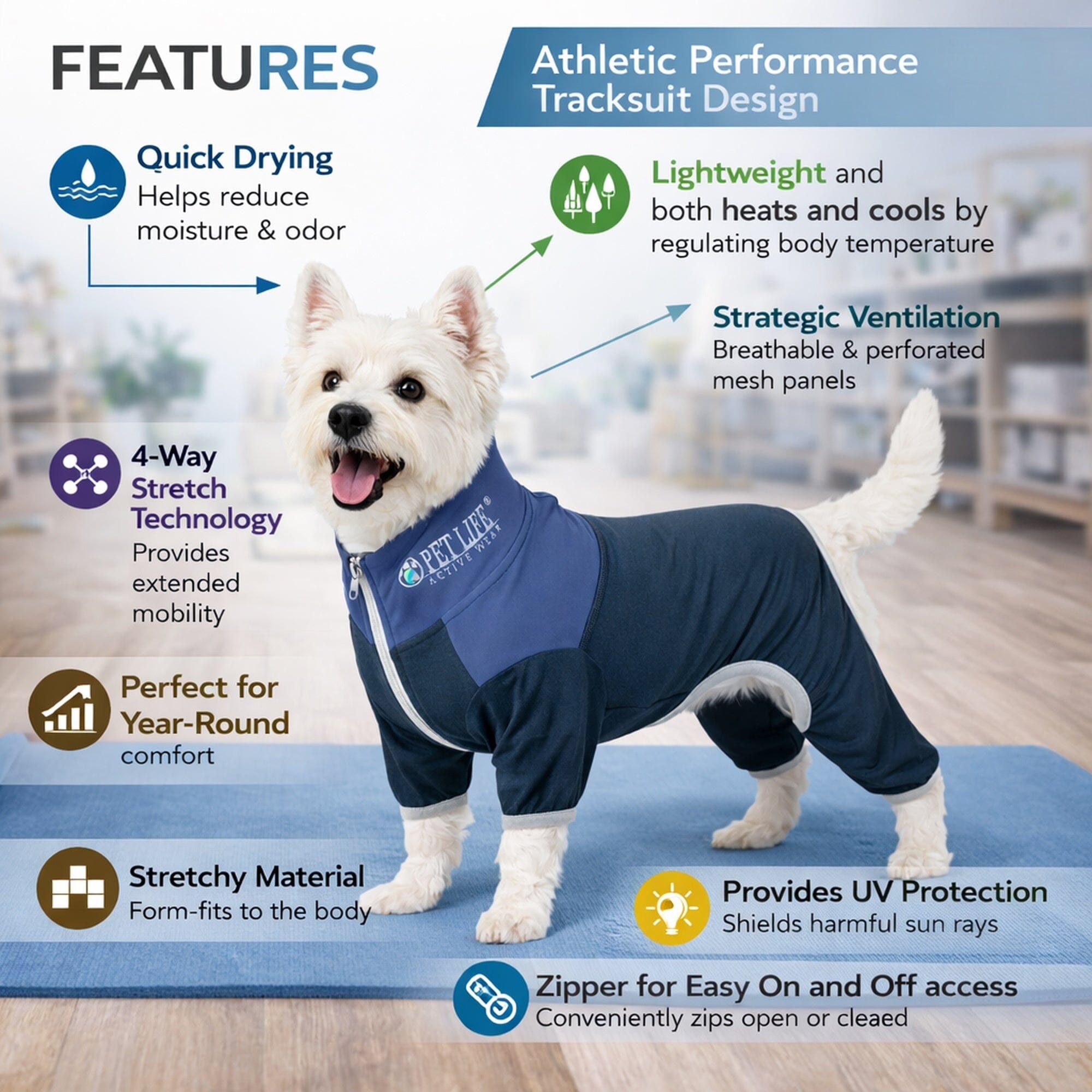 Pet Life ® Active 'Embarker' 4-Way Stretch Fitness Yoga Full Body Dog Tracksuit