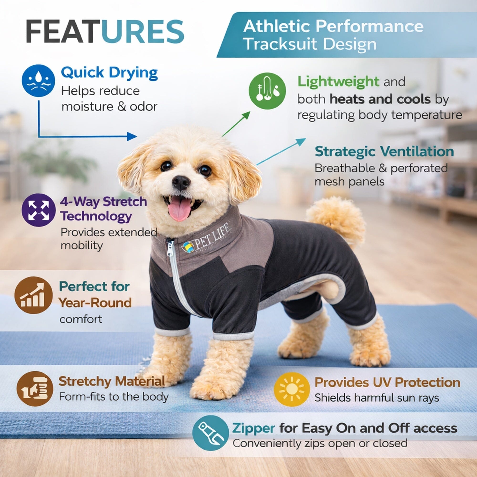 Pet Life ® Active 'Embarker' 4-Way Stretch Fitness Yoga Full Body Dog Tracksuit