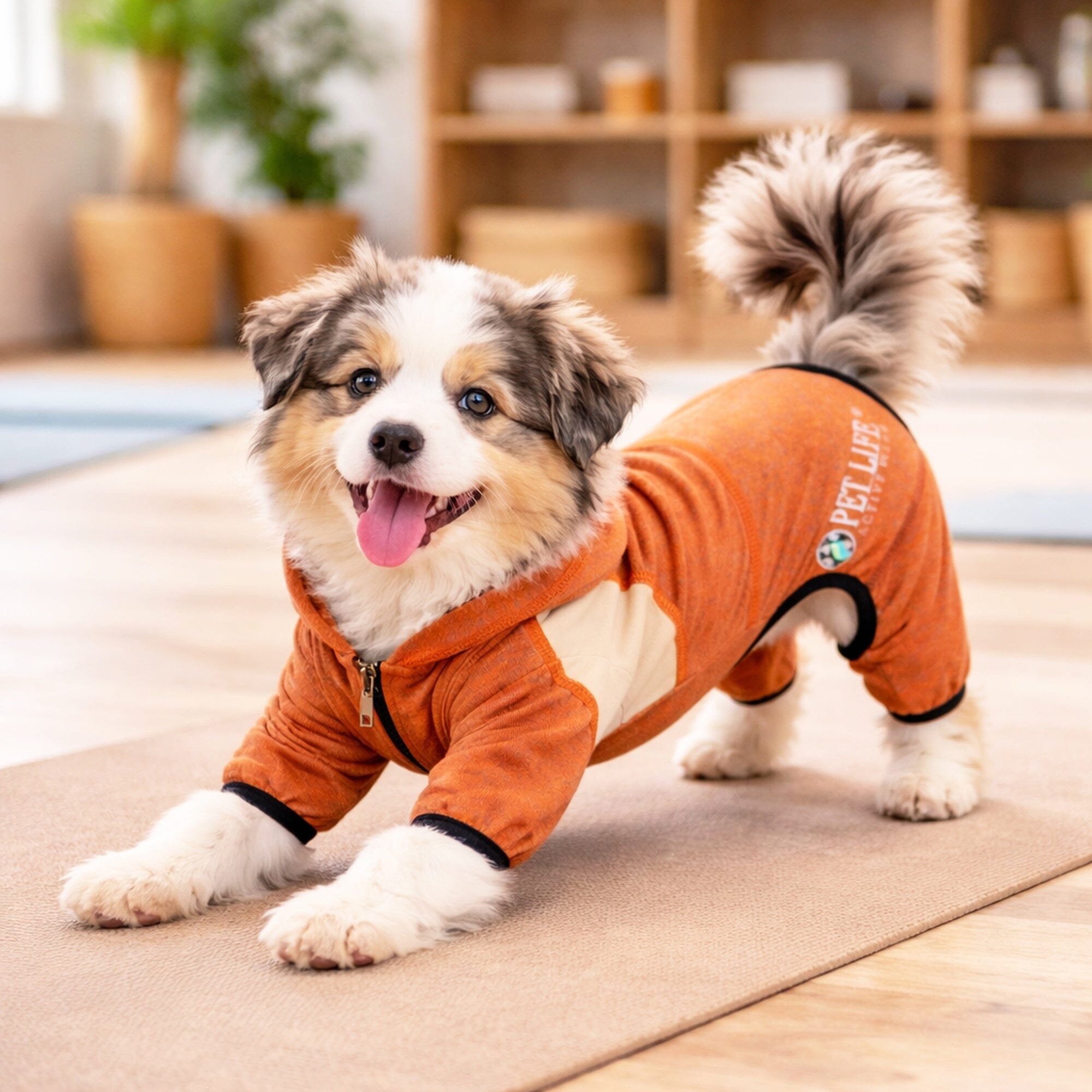 Pet Life ® Active 'Fur-Breeze' Medium-weight 4-Way-Stretch Full Body Hooded Dog Yoga sweater