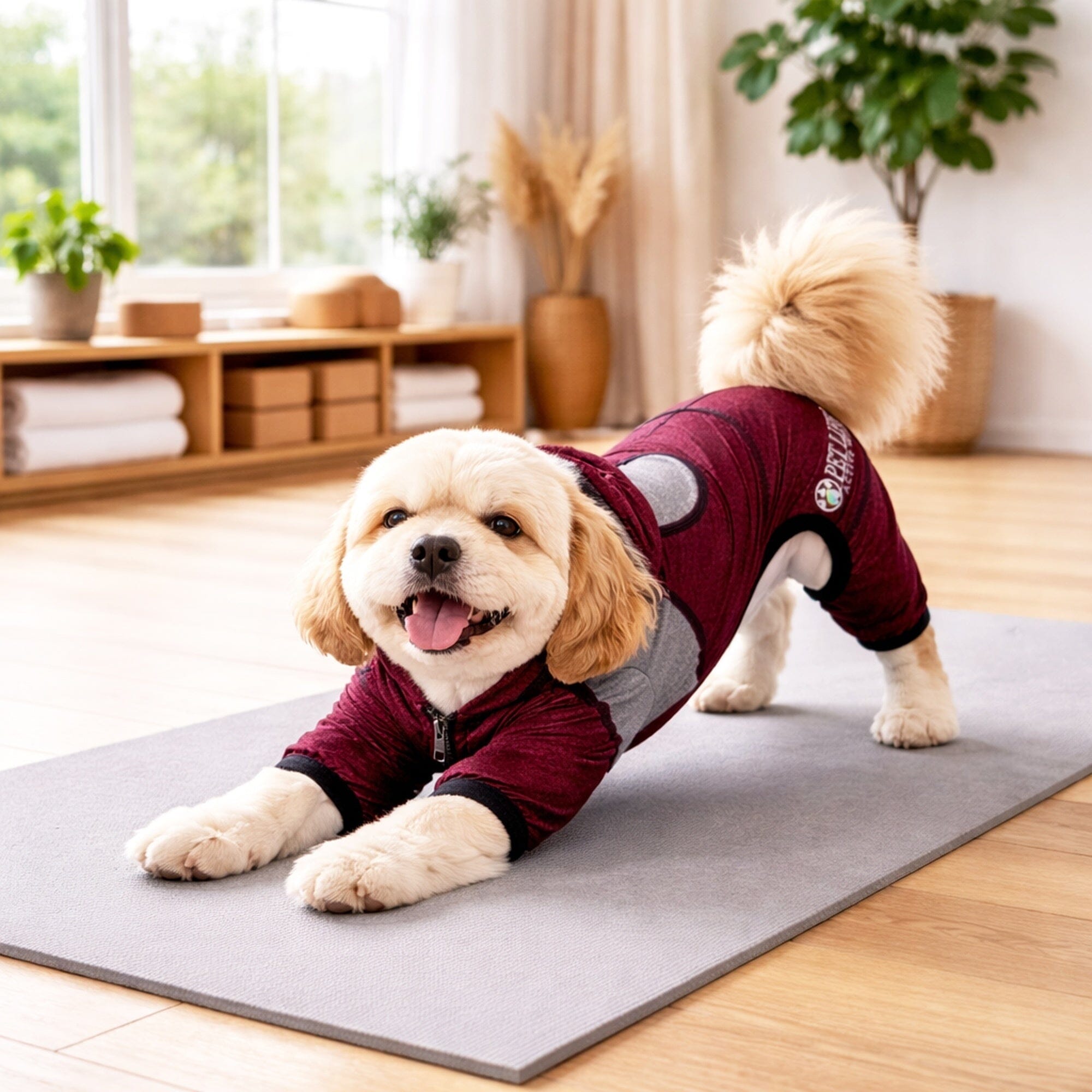 Pet Life ® Active 'Fur-Breeze' Medium-weight 4-Way-Stretch Full Body Hooded Dog Yoga sweater