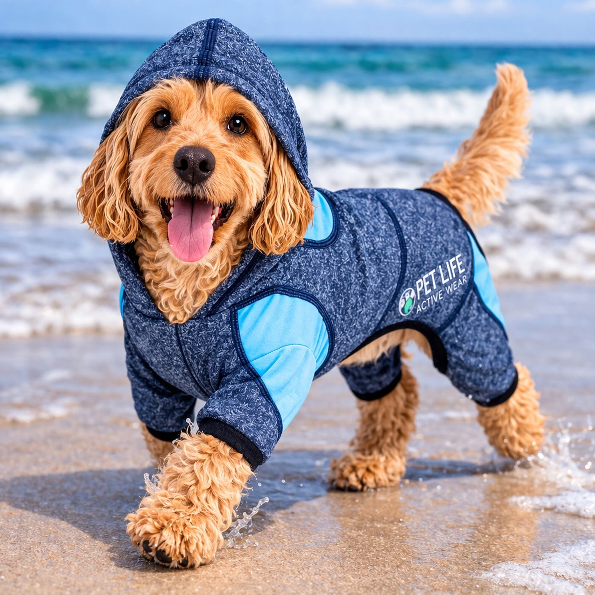 Pet Life ® Active 'Fur-Breeze' Medium-weight 4-Way-Stretch Full Body Hooded Dog Yoga sweater