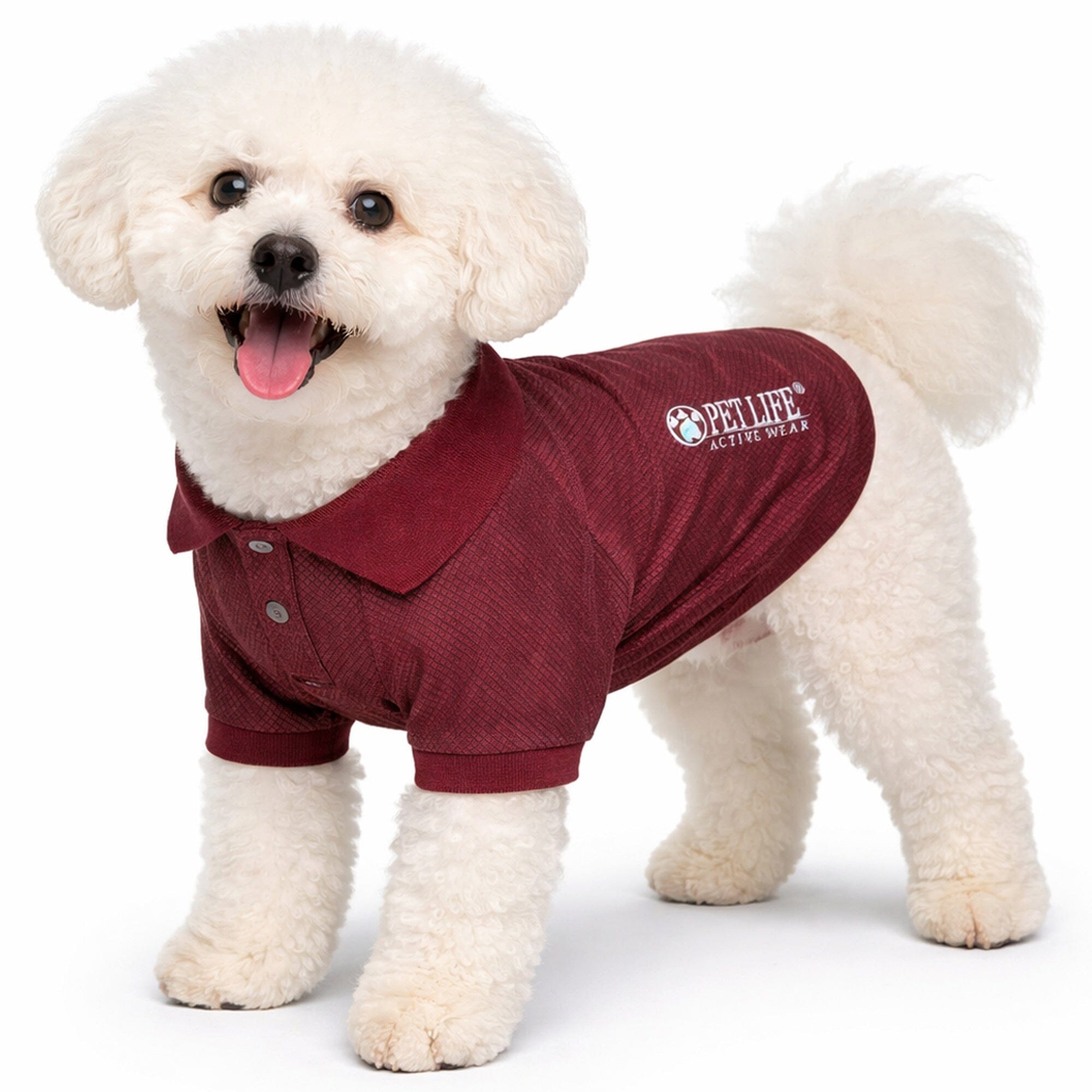 Pet Life ® Active 'Fur-Flex' Stretch and Quick-Dry Anti-Odor Fitness Yoga Dog Polo T-Shirt X-Small Burgundy