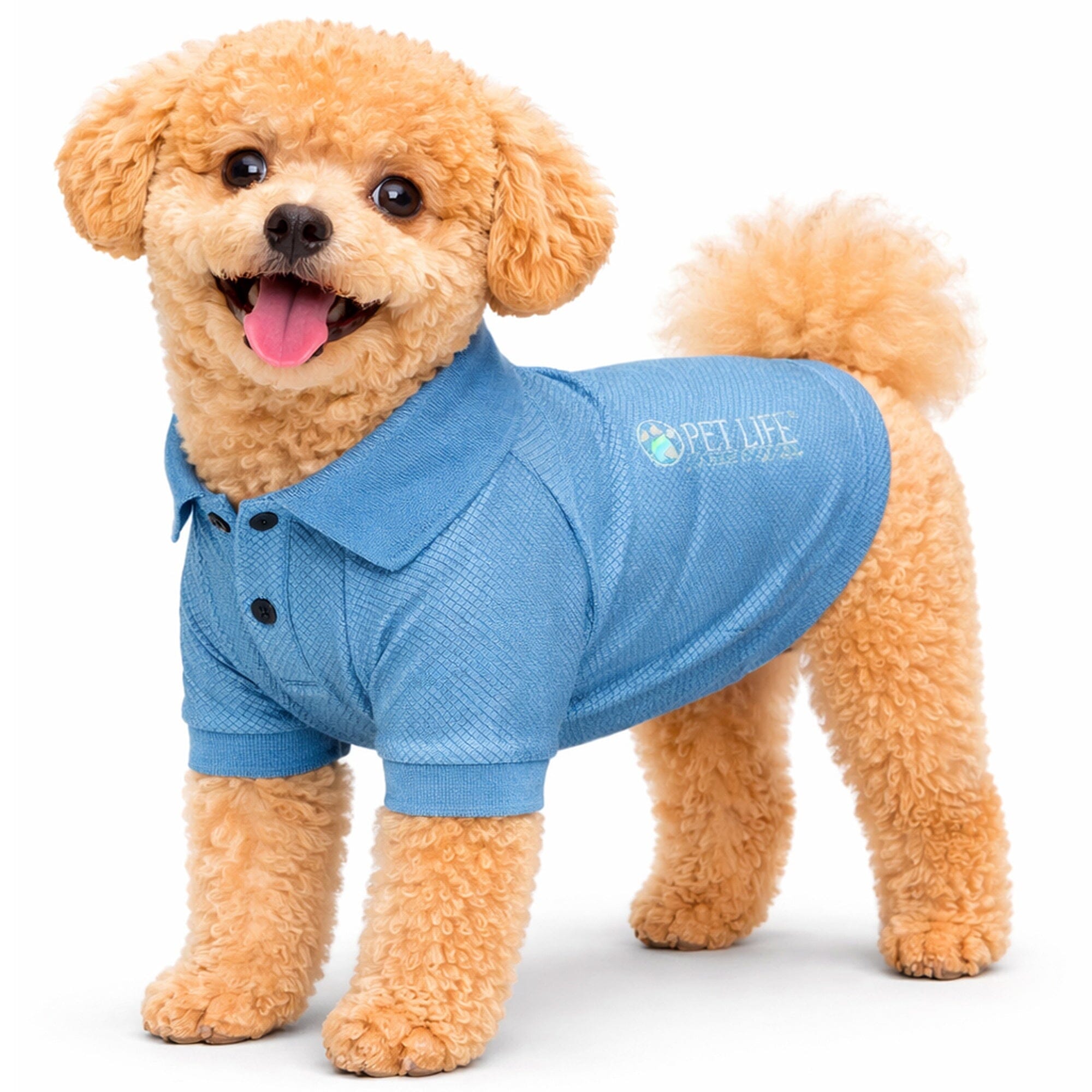 Pet Life ® Active 'Fur-Flex' Stretch and Quick-Dry Anti-Odor Fitness Yoga Dog Polo T-Shirt X-Small Blue