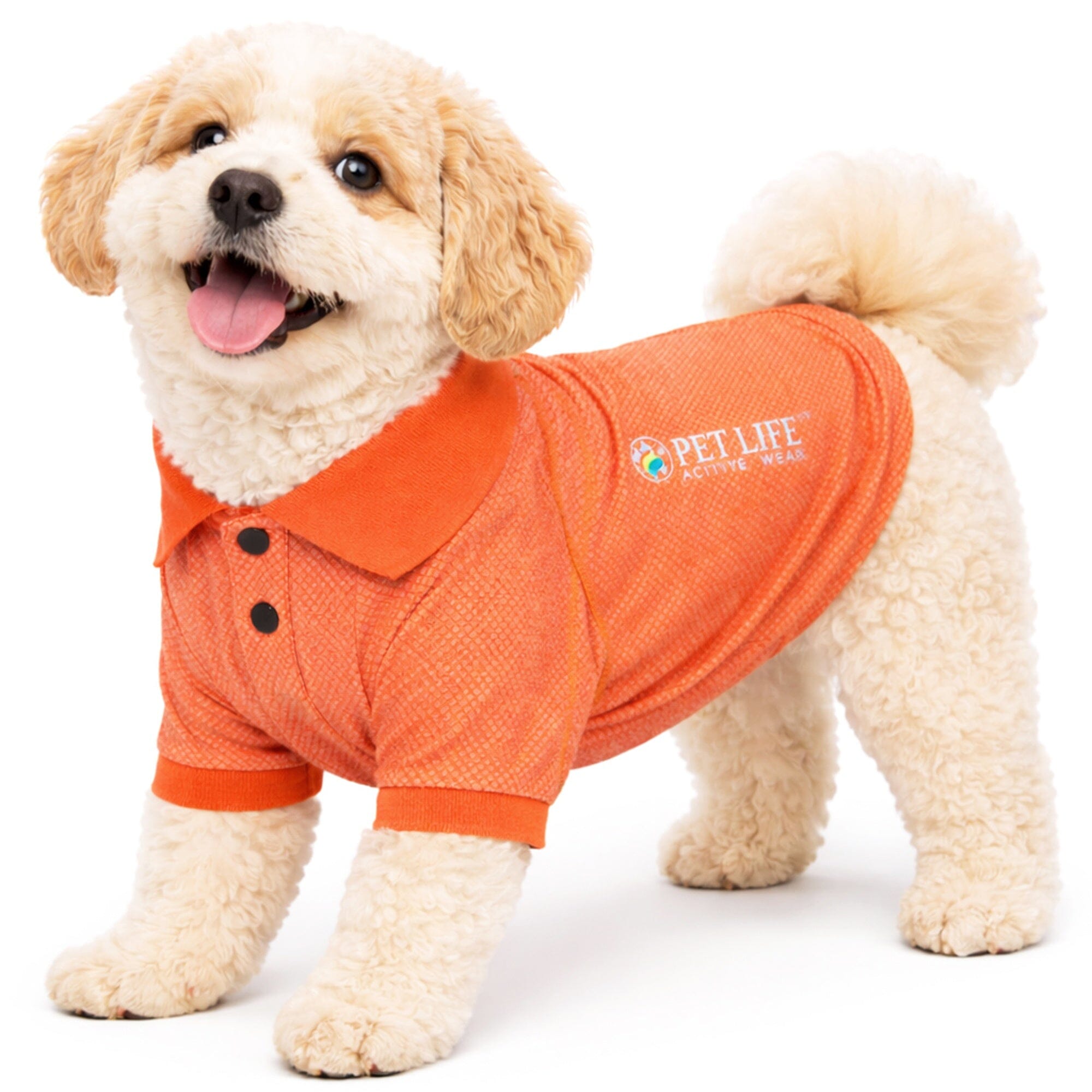 Pet Life ® Active 'Fur-Flex' Stretch and Quick-Dry Anti-Odor Fitness Yoga Dog Polo T-Shirt X-Small Orange