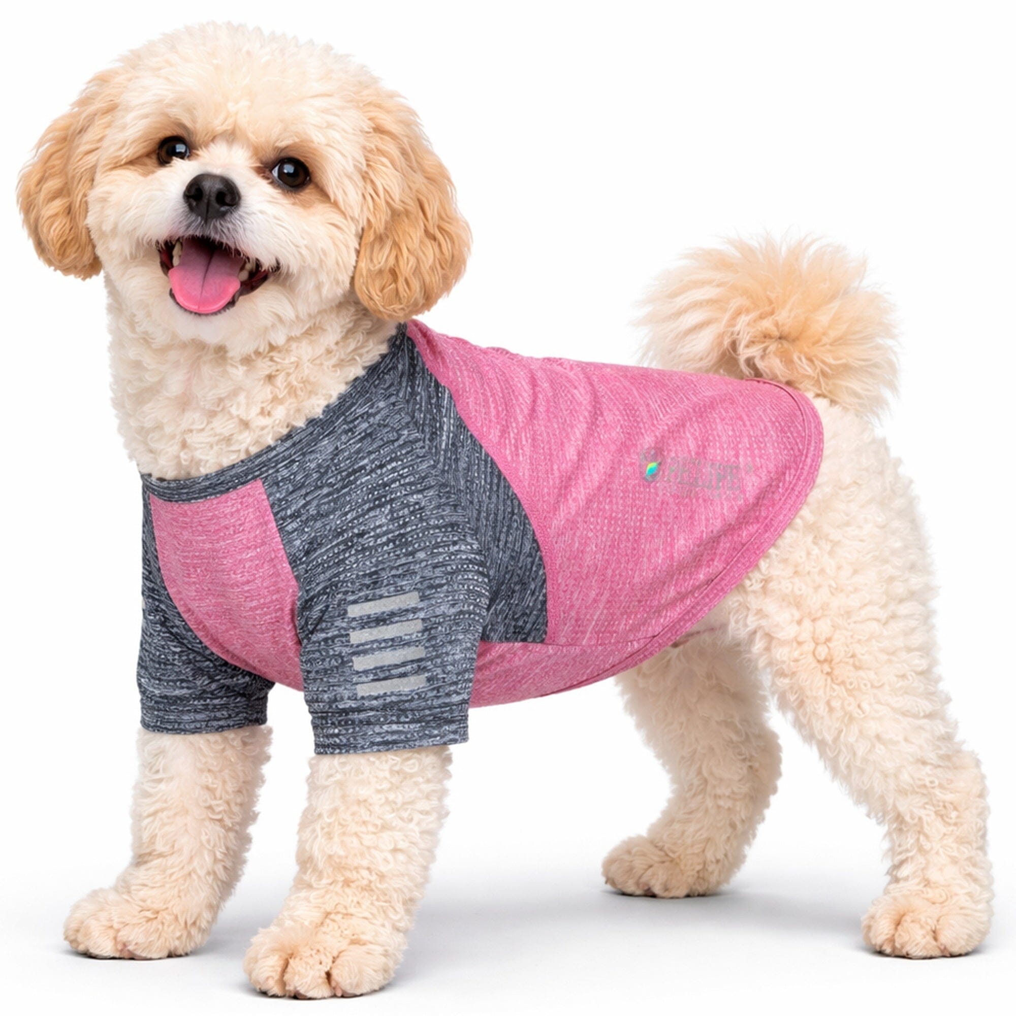 Pet Life ® Active 'Hybreed' 4-Way-Stretch Fitness Performance Dog T-Shirt X-Small Pink W/ Navy