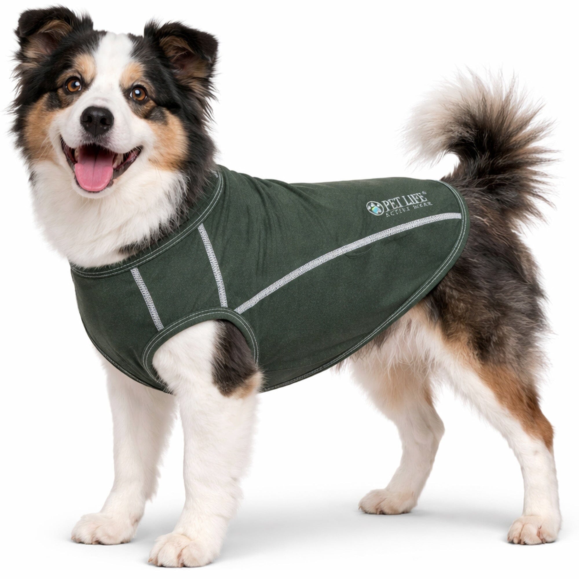 Pet Life ® Active 'Racerbark' 4-Way-Stretch Yoga Fitness Dog T-Shirt Tank Top X-Small Olive Green