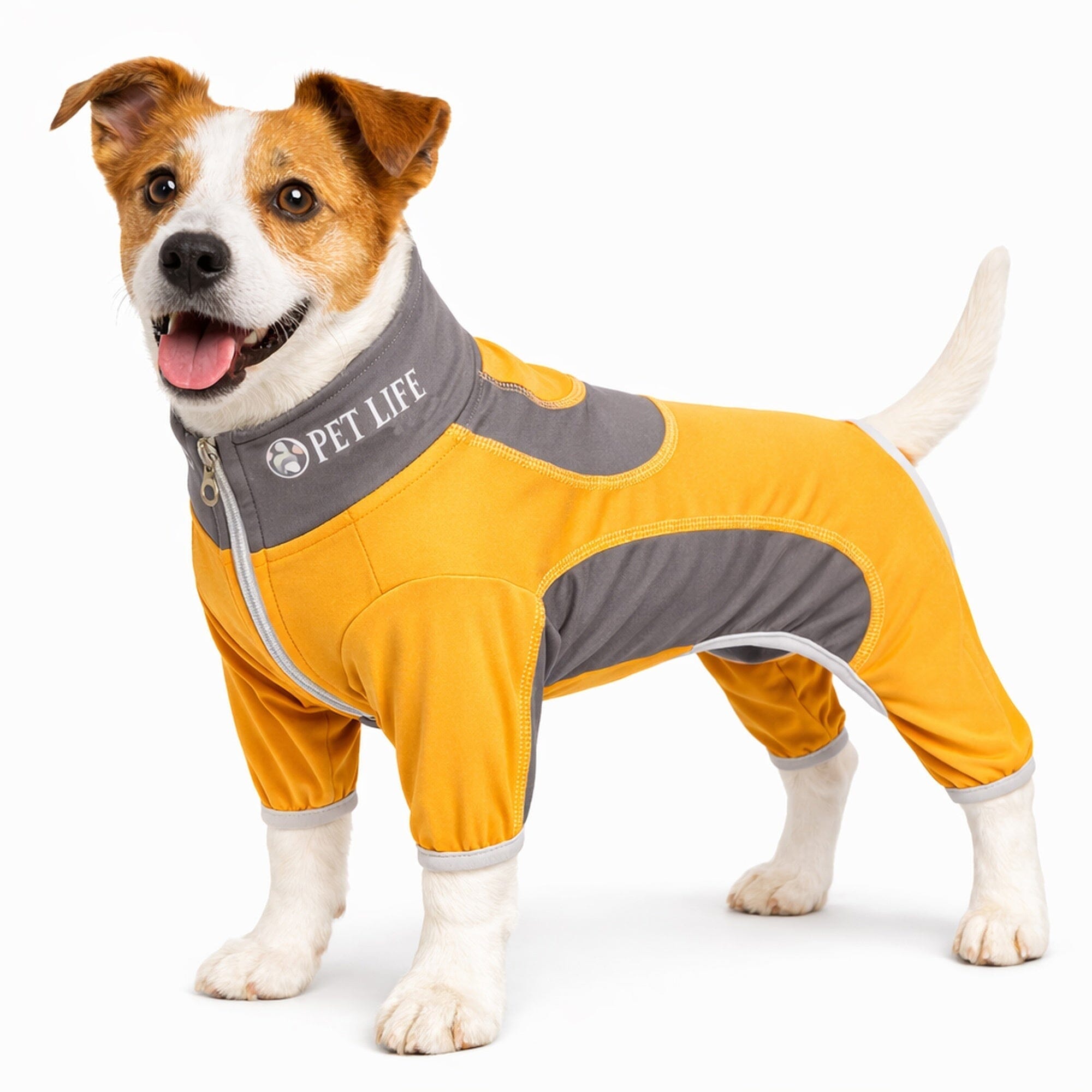 Pet Life ® Active 'Warm-Pup' Stretchy and Quick-Drying Fitness Dog Yoga Warm-Up Tracksuit X-Small Sunkist Yellow Orange and Gray