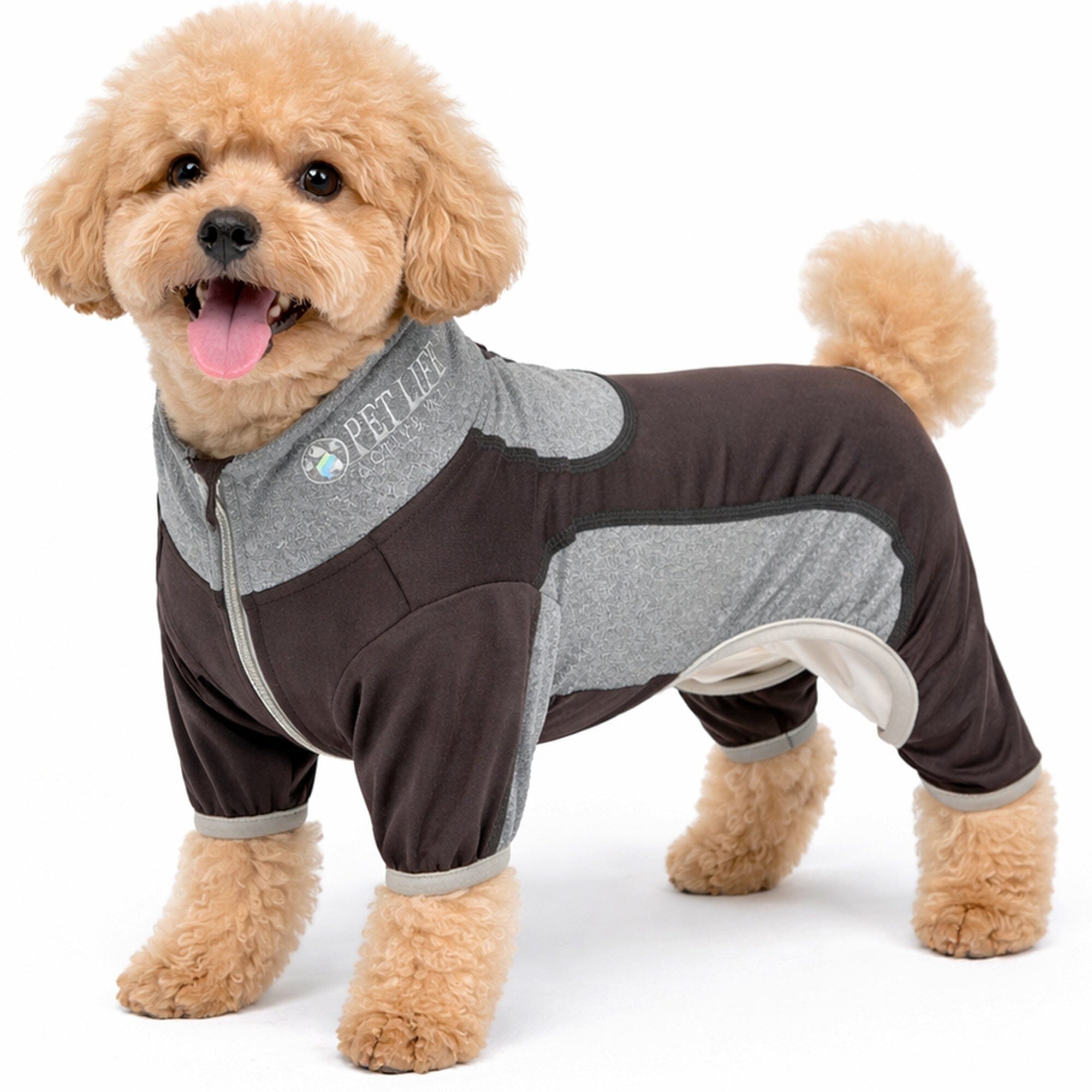 Pet Life ® Active 'Warm-Pup' Stretchy and Quick-Drying Fitness Dog Yoga Warm-Up Tracksuit X-Small Mudd Brown and Gray
