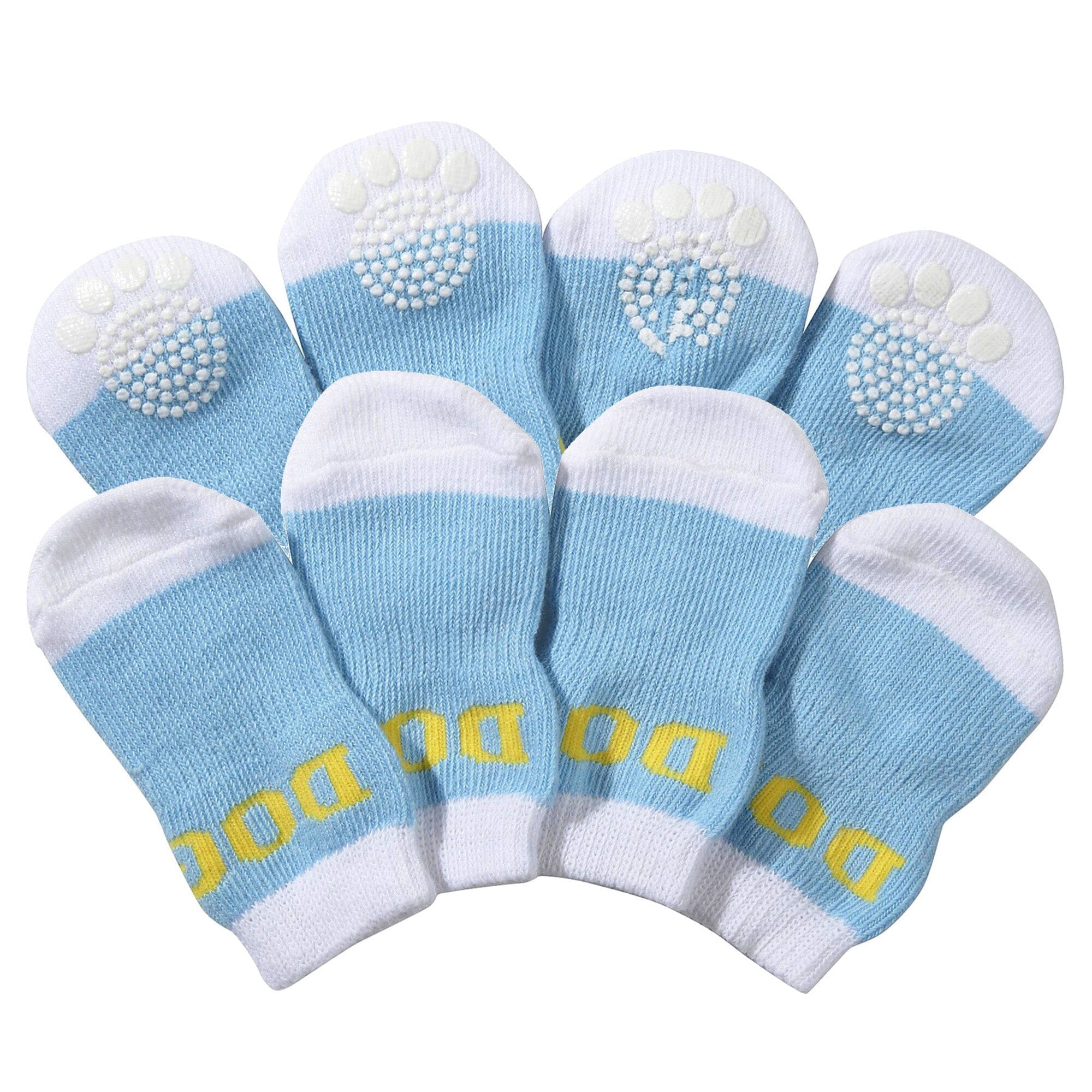 Pet Life ® Anti-Slip Rubberized Gripped Breathable Stretch Pet Dog Socks - Set of 4 Small Blue & White