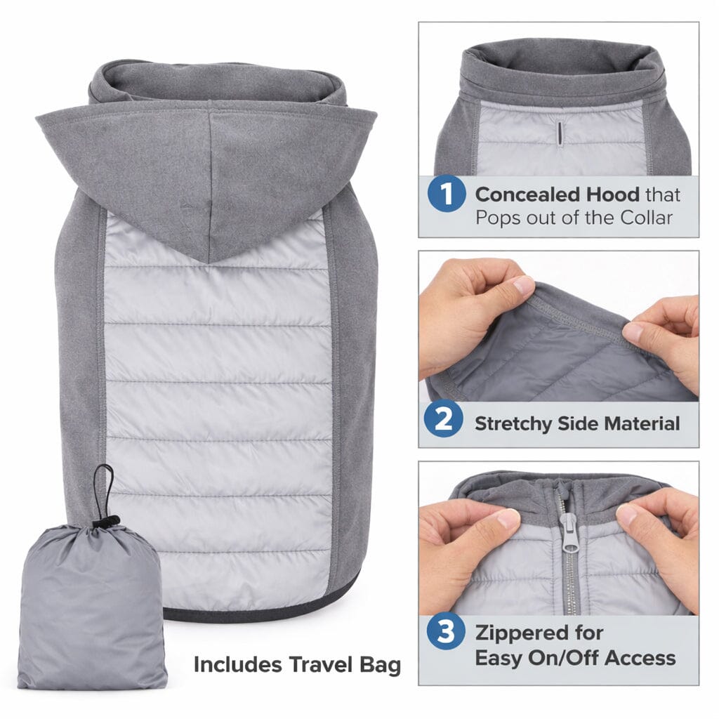 Pet Life ® 'Apex' Lightweight Hybrid 4-Season Stretch and Quick-Dry Dog Coat w/ Pop out Hood