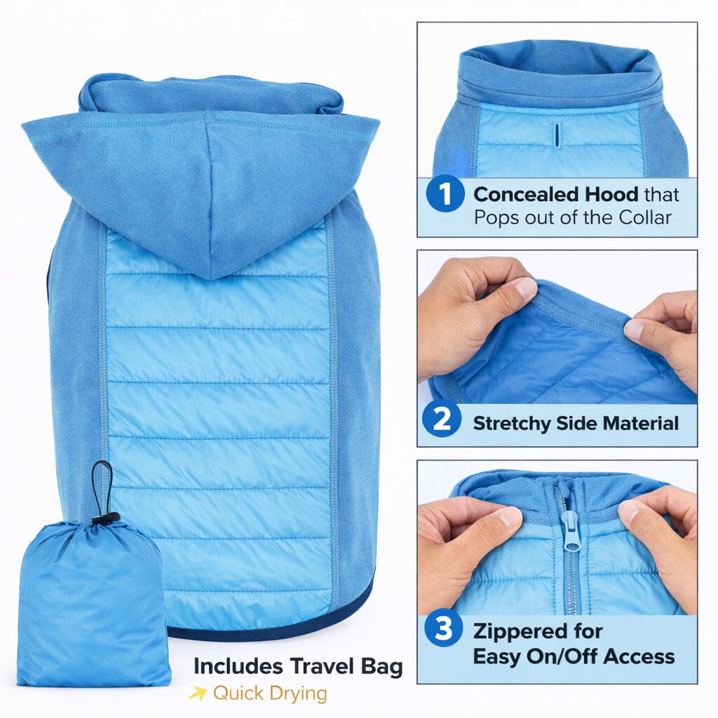 Pet Life ® 'Apex' Lightweight Hybrid 4-Season Stretch and Quick-Dry Dog Coat w/ Pop out Hood