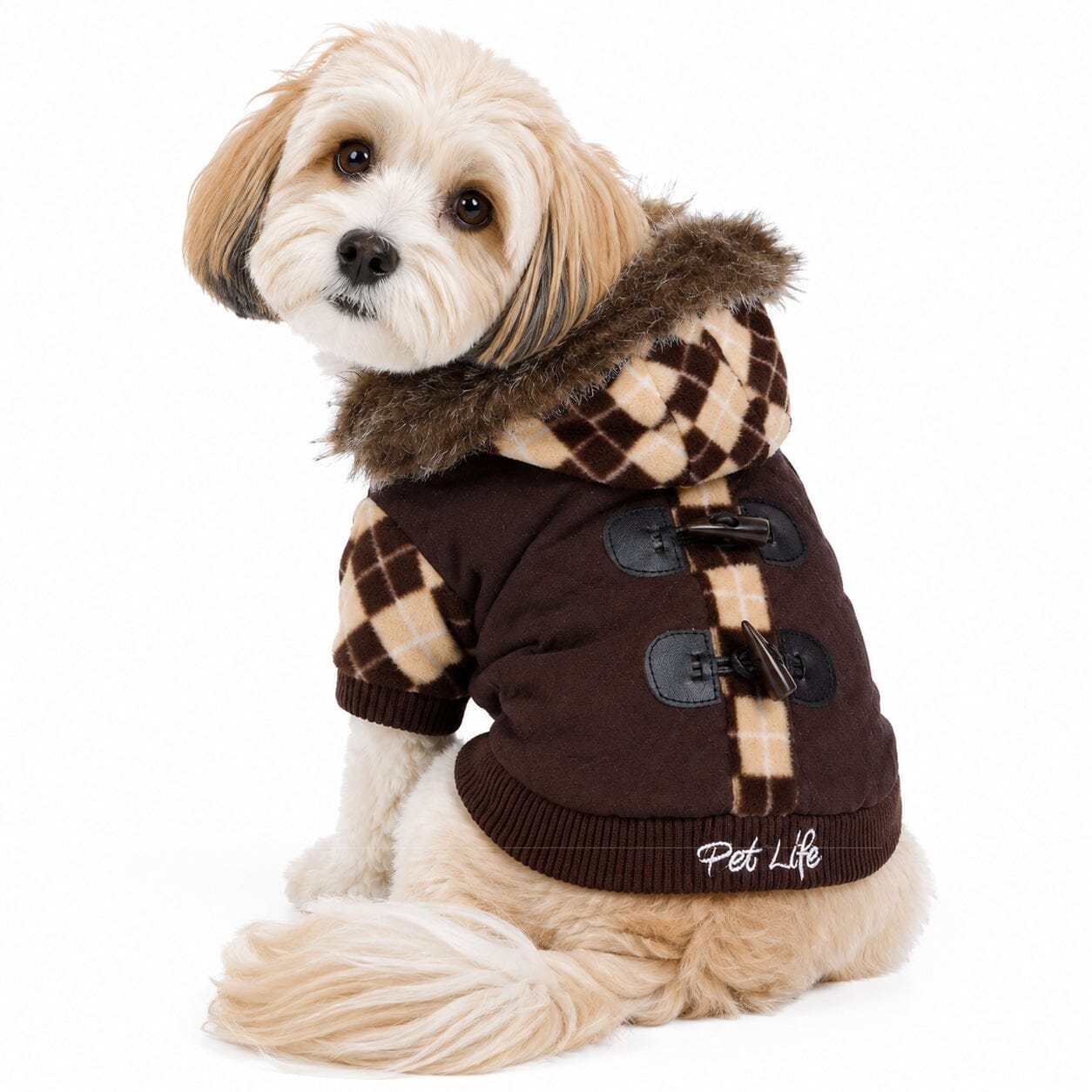 Pet Life ® 'Aygyle Style' 3M Insulated Designer Patterned Suede Dog Coat w/ Removable Hood X-Small