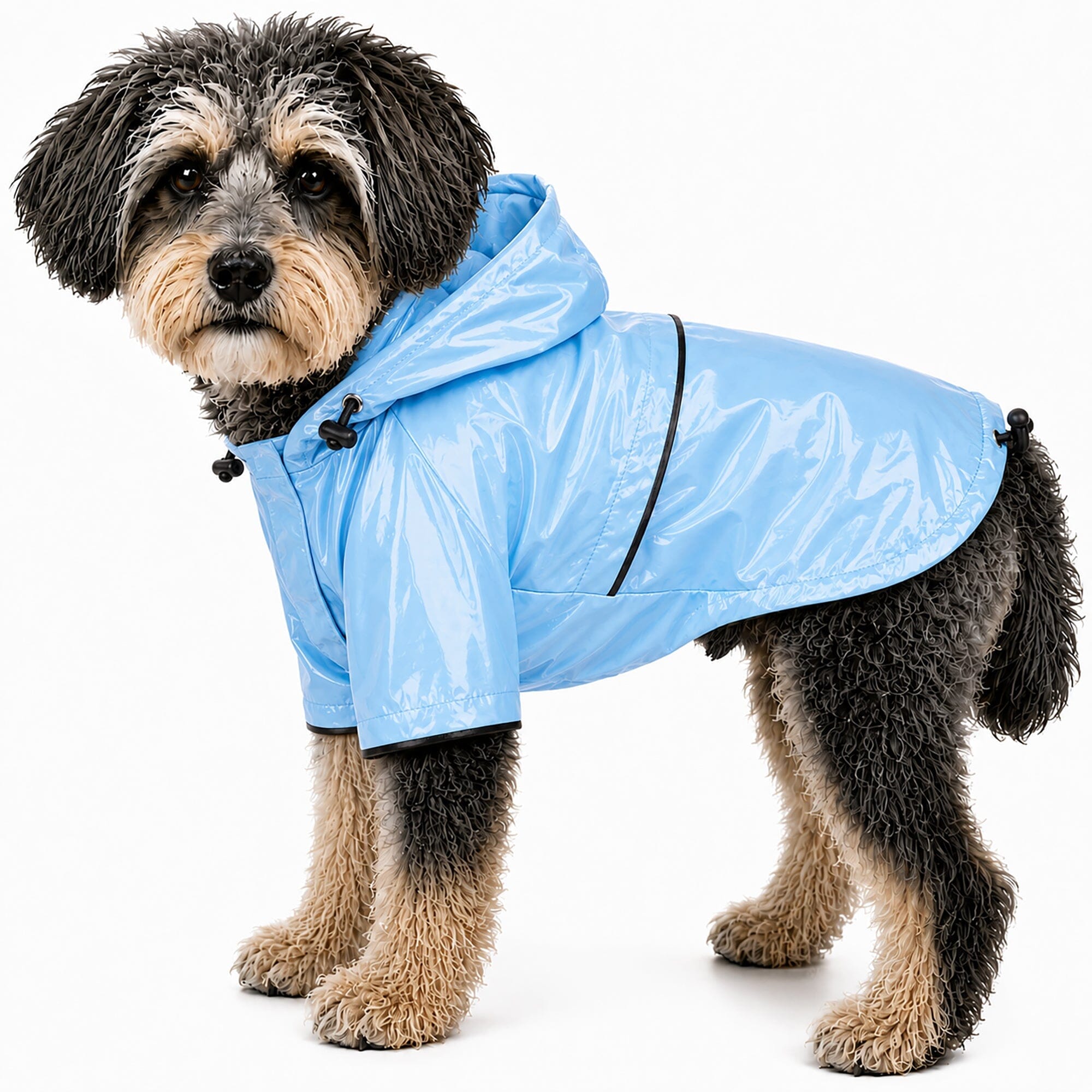 Pet Life ® 'Baby Blue' Waterproof Adjustable Dog Raincoat Jacket w/ Removable Hood X-Small