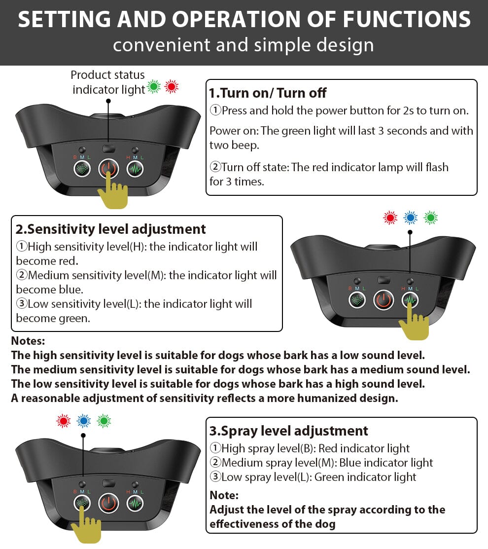 Pet Life ® Bark-Myst 3-Level Sensitivity of Spray and Tone Anti-Bark Dog Collar  