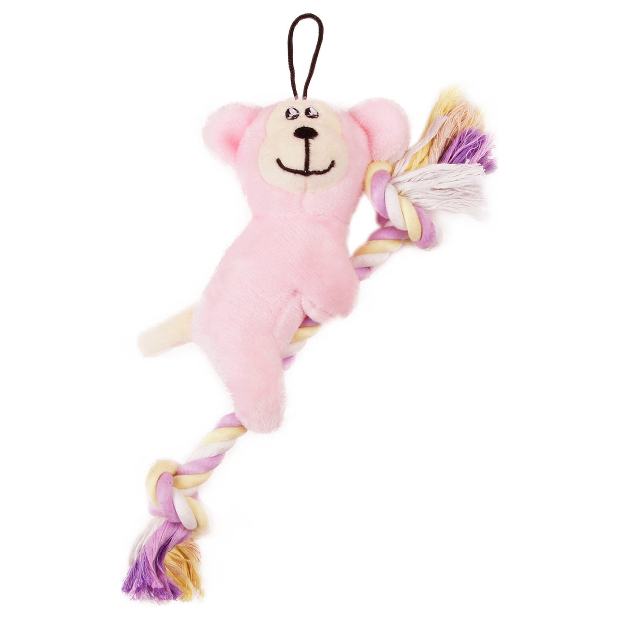 Pet Life ® 'Broom-Lick' Plush and Jute Rope Squeaking Newborn Cat and Dog Toy Pink