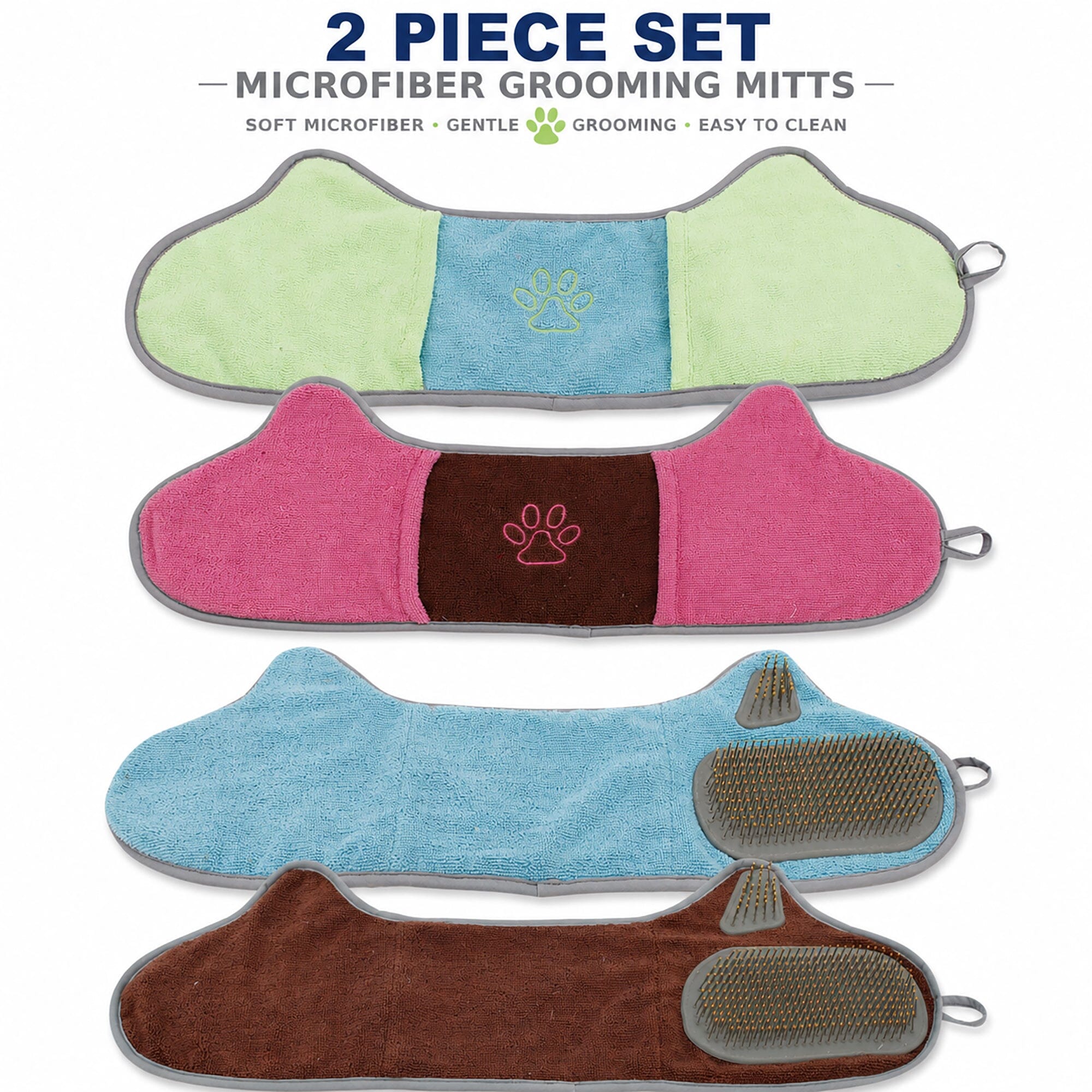 Pet Life ® 'Bryer' 2-in-1 Hand-Inserted Grooming Cat and Dog Microfiber Towel and Pet Hair Brush Combination - 2 Pack Default Title