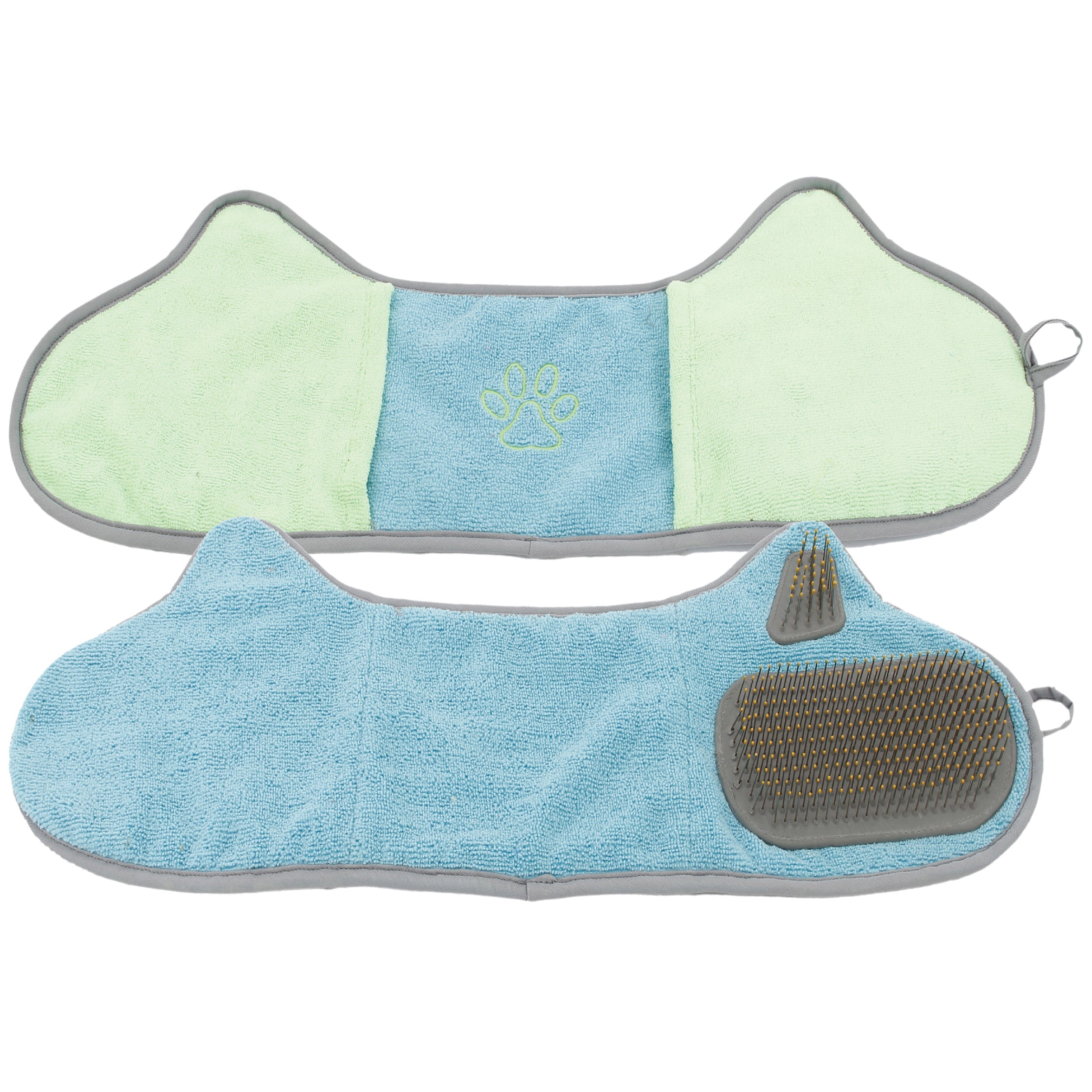 Pet Life ® 'Bryer' 2-in-1 Hand-Inserted Grooming Cat and Dog Microfiber Towel and Pet Hair Brush Combination - 2 Pack