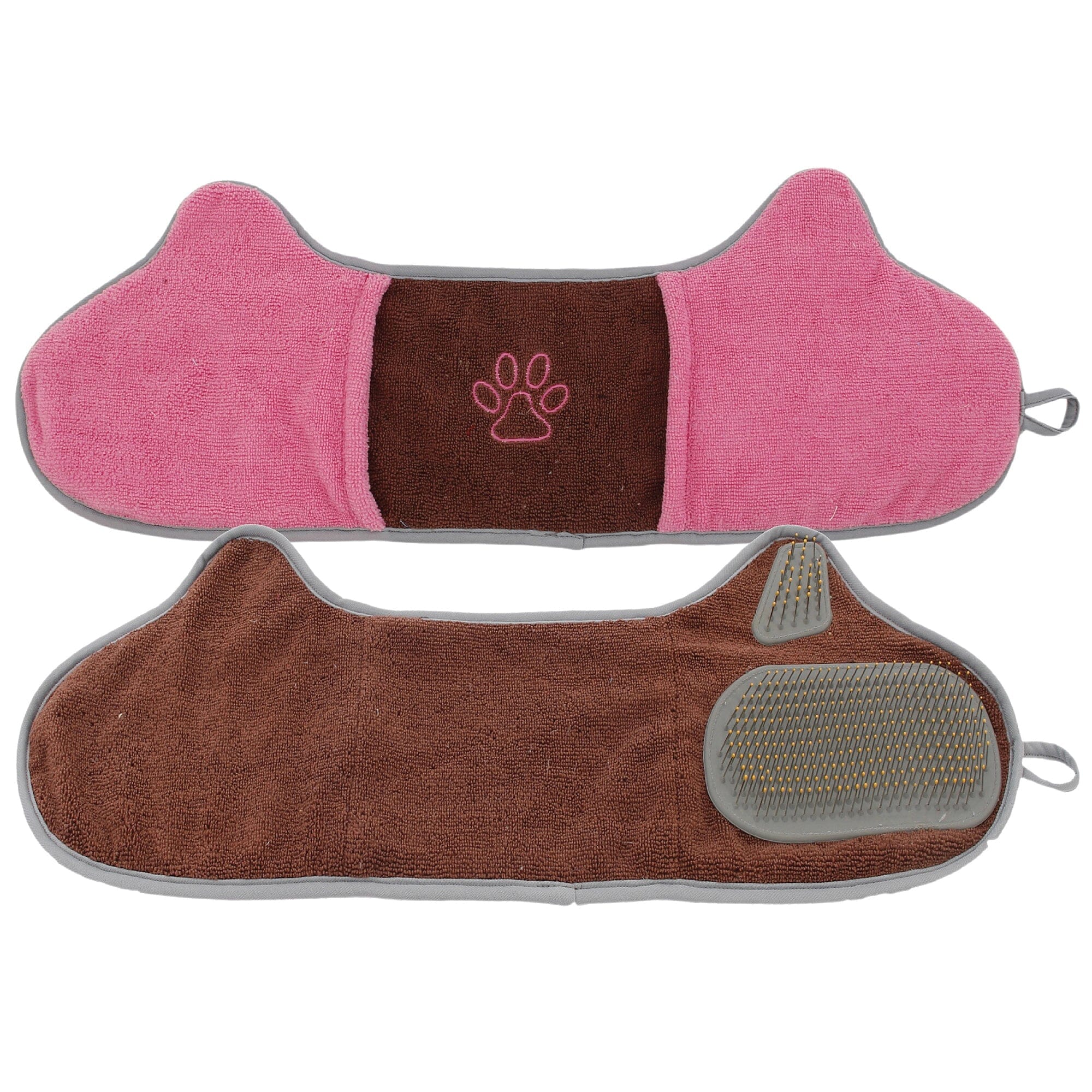 Pet Life ® 'Bryer' 2-in-1 Hand-Inserted Microfiber Pet Grooming Towel and Brush Brown, Pink