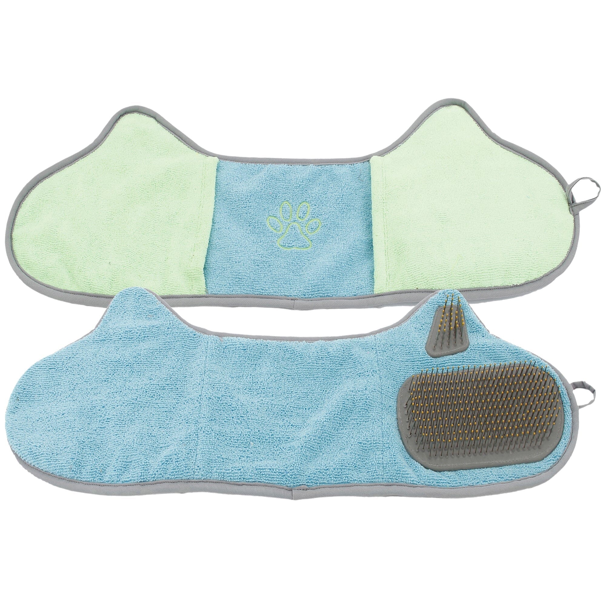 Pet Life ® 'Bryer' 2-in-1 Hand-Inserted Microfiber Pet Grooming Towel and Brush Blue, Aqua