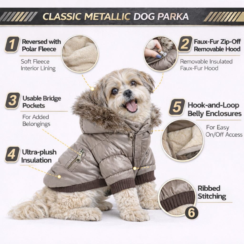 Pet Life ® Classic Metallic Fashion 3M Insulated Dog Coat Parka w/ Removable Hood