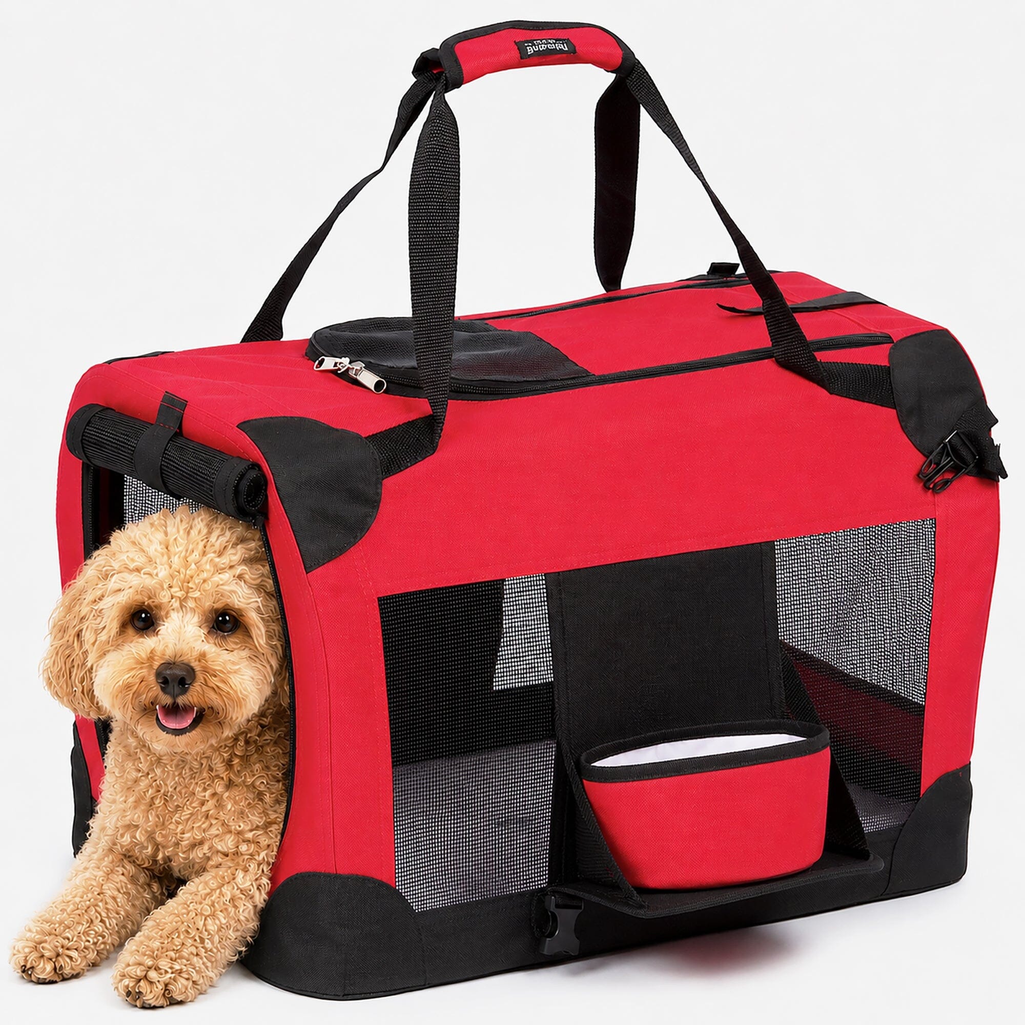 Pet Life ® 'Deluxe 360° Vista View' Zippered Soft Folding Collapsible Metal Framed Pet Dog Crate House Carrier w/ Removable Bowl and Pop-out Tray X-Small
