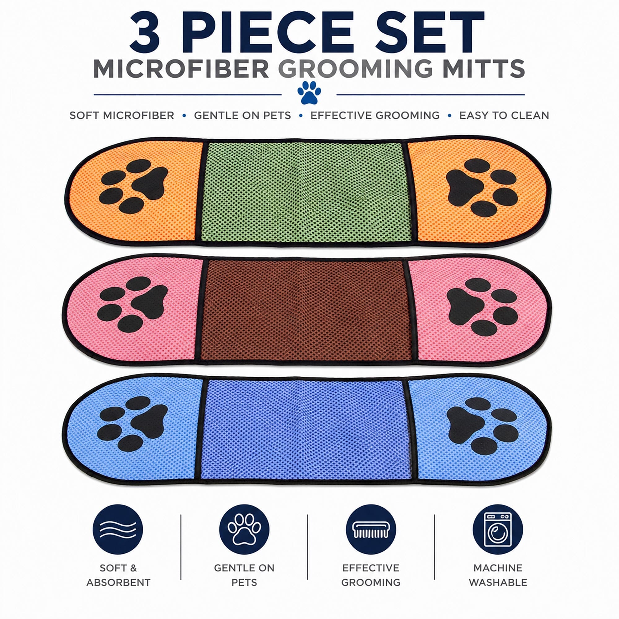 Pet Life ® 'Dry-Aid' Hand Inserted Bathing and Grooming Quick-Drying Microfiber Cat and Dog Pet Towel - 3 Pack Default Title