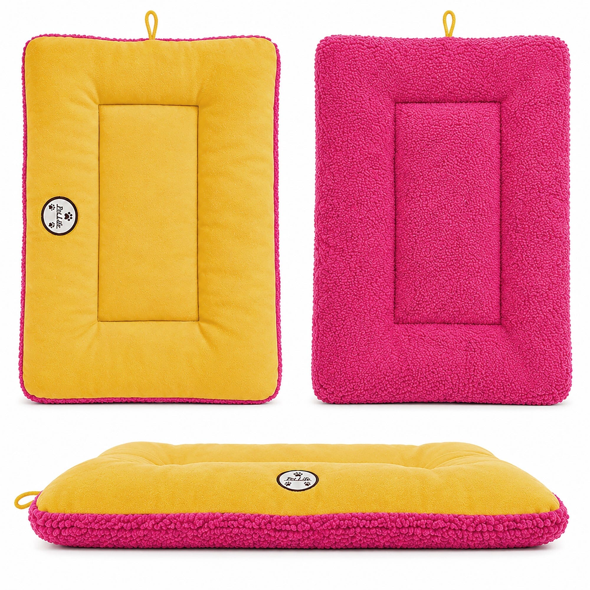 Pet Life ® 'Eco-Paw' Reversible Eco-Friendly Recyclabled Polyfill Fashion Designer Pet Dog Bed Mat Lounge Medium Pink And Orange