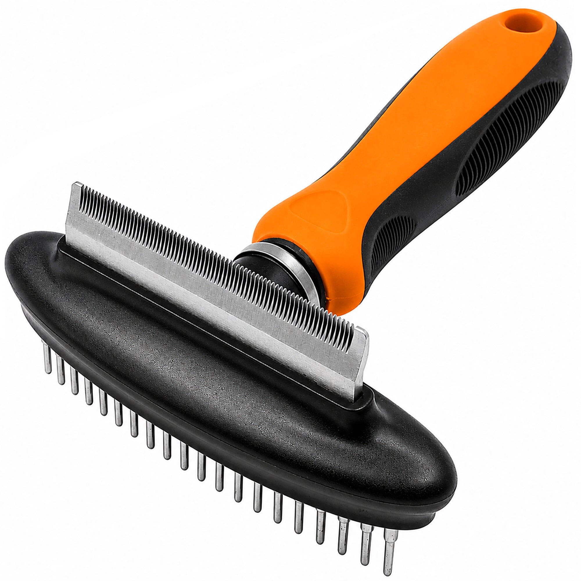 Pet Life ® Flex Series 2-in-1 Dual-Sided Grooming Undercoat Pet Rake and Deshedder Orange