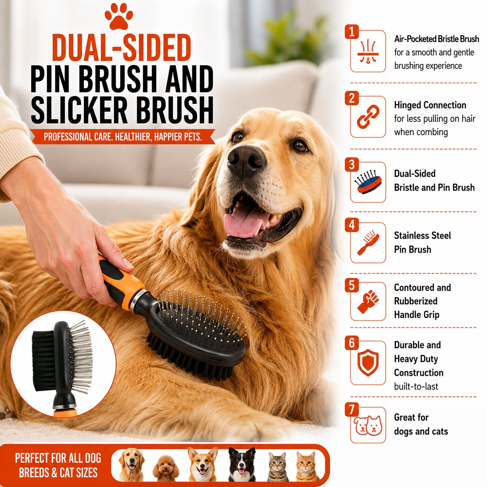 Pet Life ® Flex Series 2-in-1 Dual-Sided Pin and Bristle Grooming Pet Brush