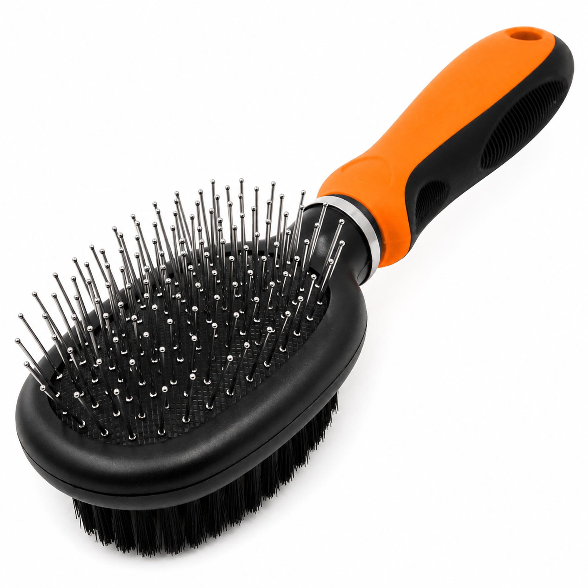 Pet Life ® Flex Series 2-in-1 Dual-Sided Pin and Bristle Grooming Pet Brush Orange