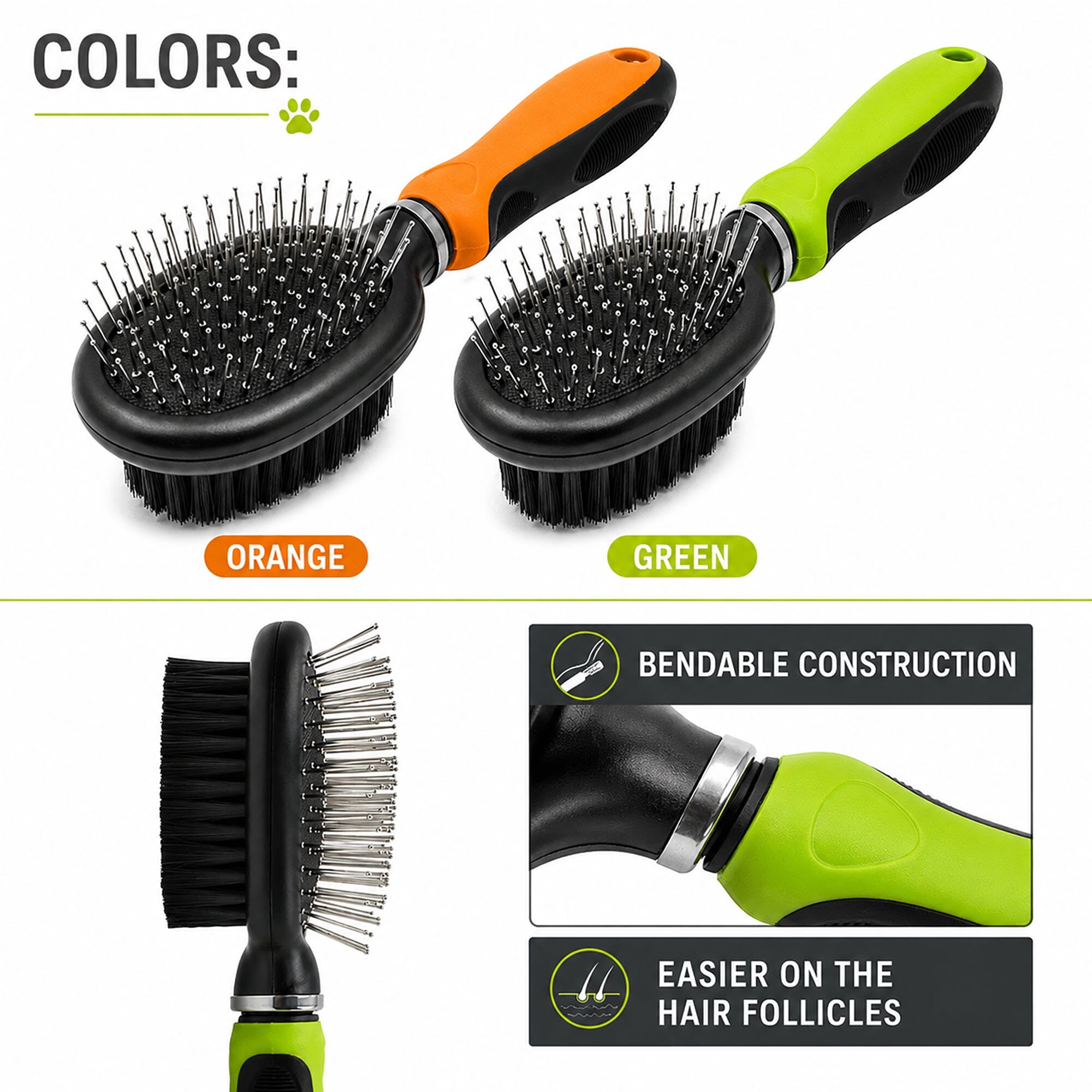 Pet Life ® Flex Series 2-in-1 Dual-Sided Pin and Bristle Grooming Pet Brush