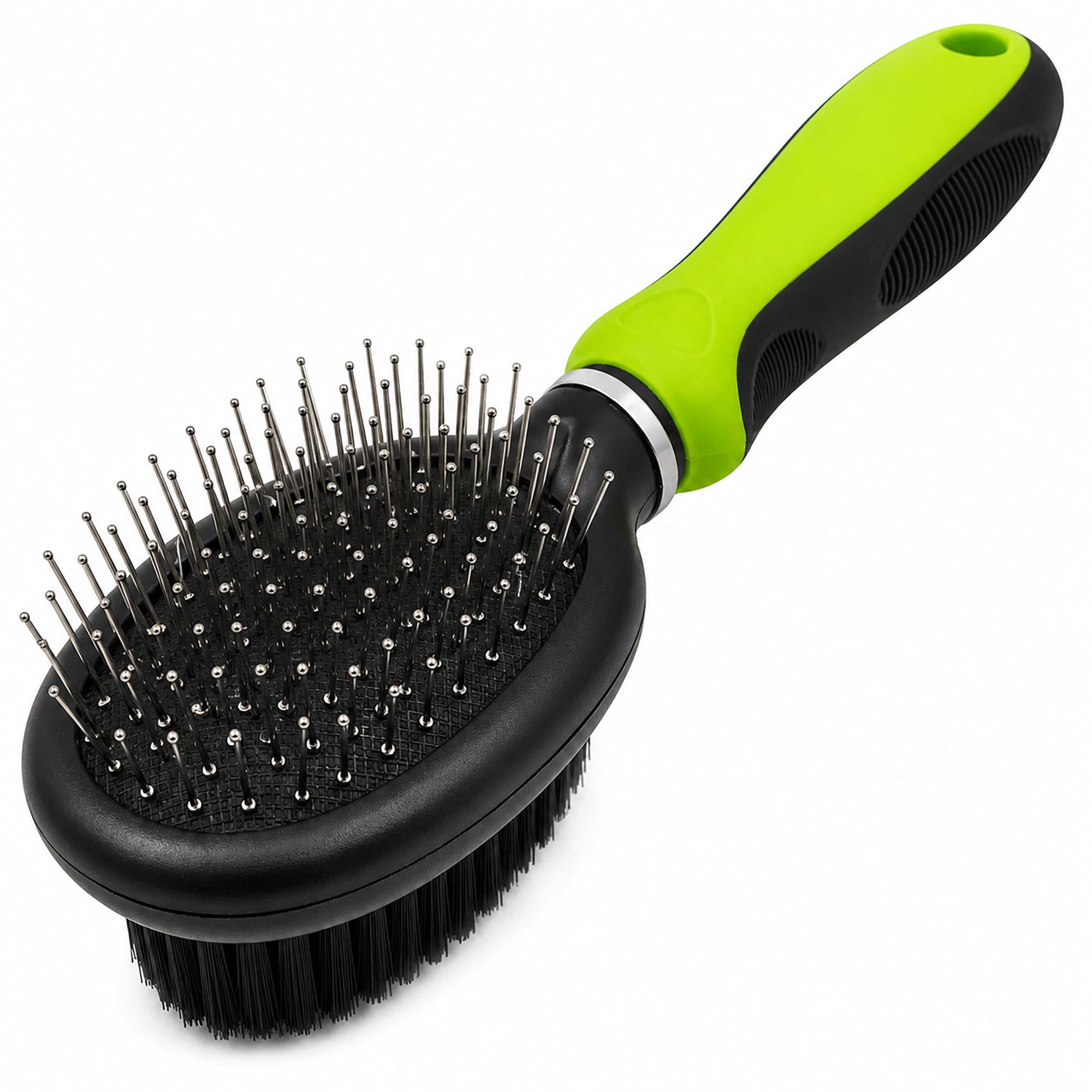 Pet Life ® Flex Series 2-in-1 Dual-Sided Pin and Bristle Grooming Pet Brush Green