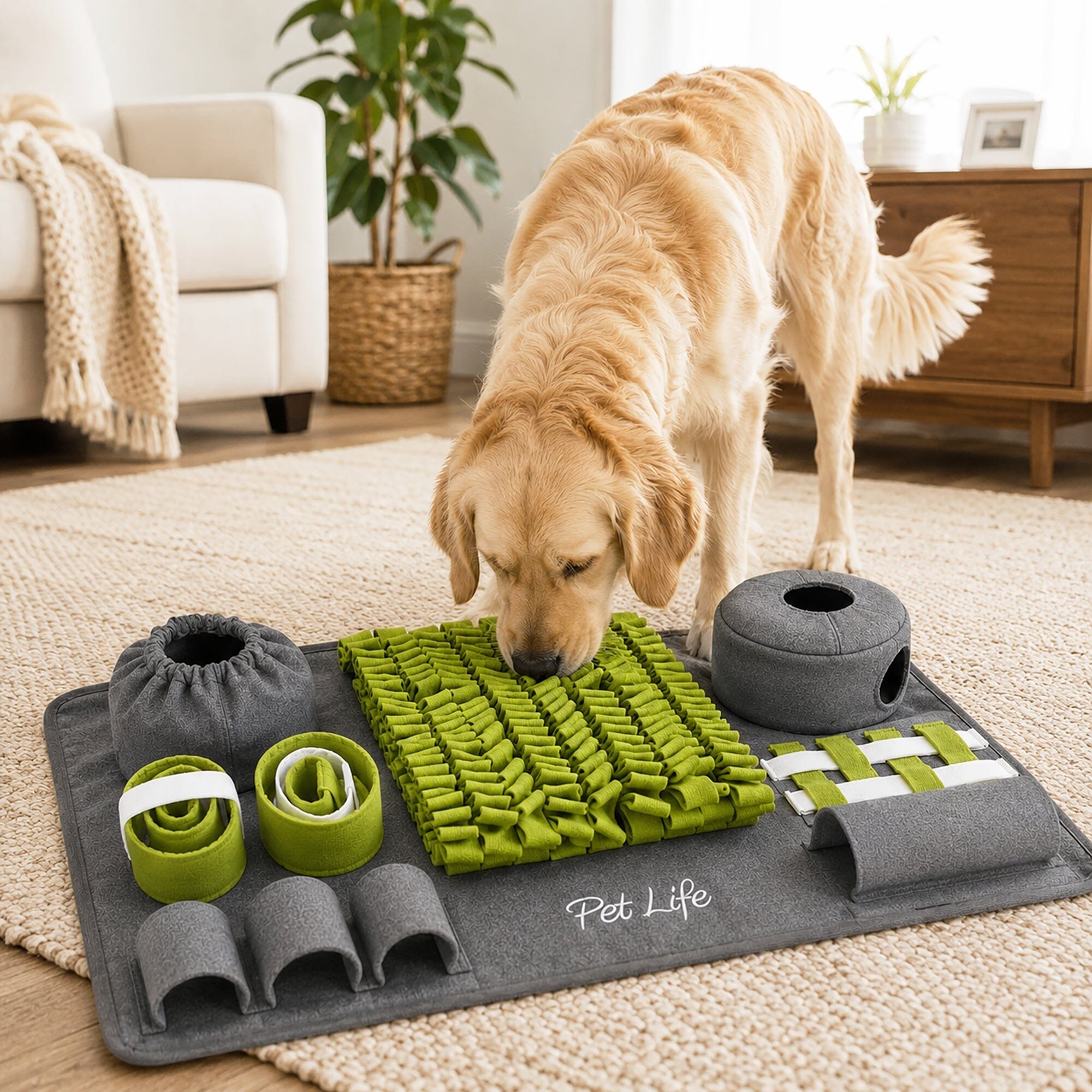 Pet Life ® “ForageScape” Interactive Treat Hiding Multi-Puzzle Pet Snuffle Mat