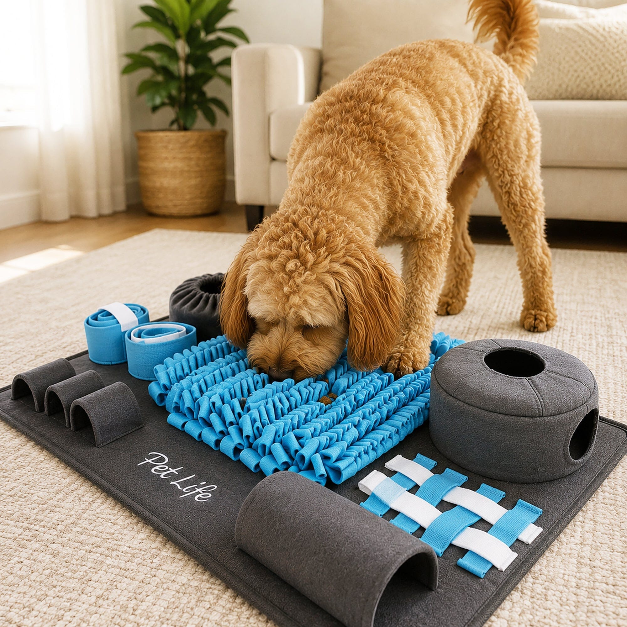 Pet Life ® “ForageScape” Interactive Treat Hiding Multi-Puzzle Pet Snuffle Mat