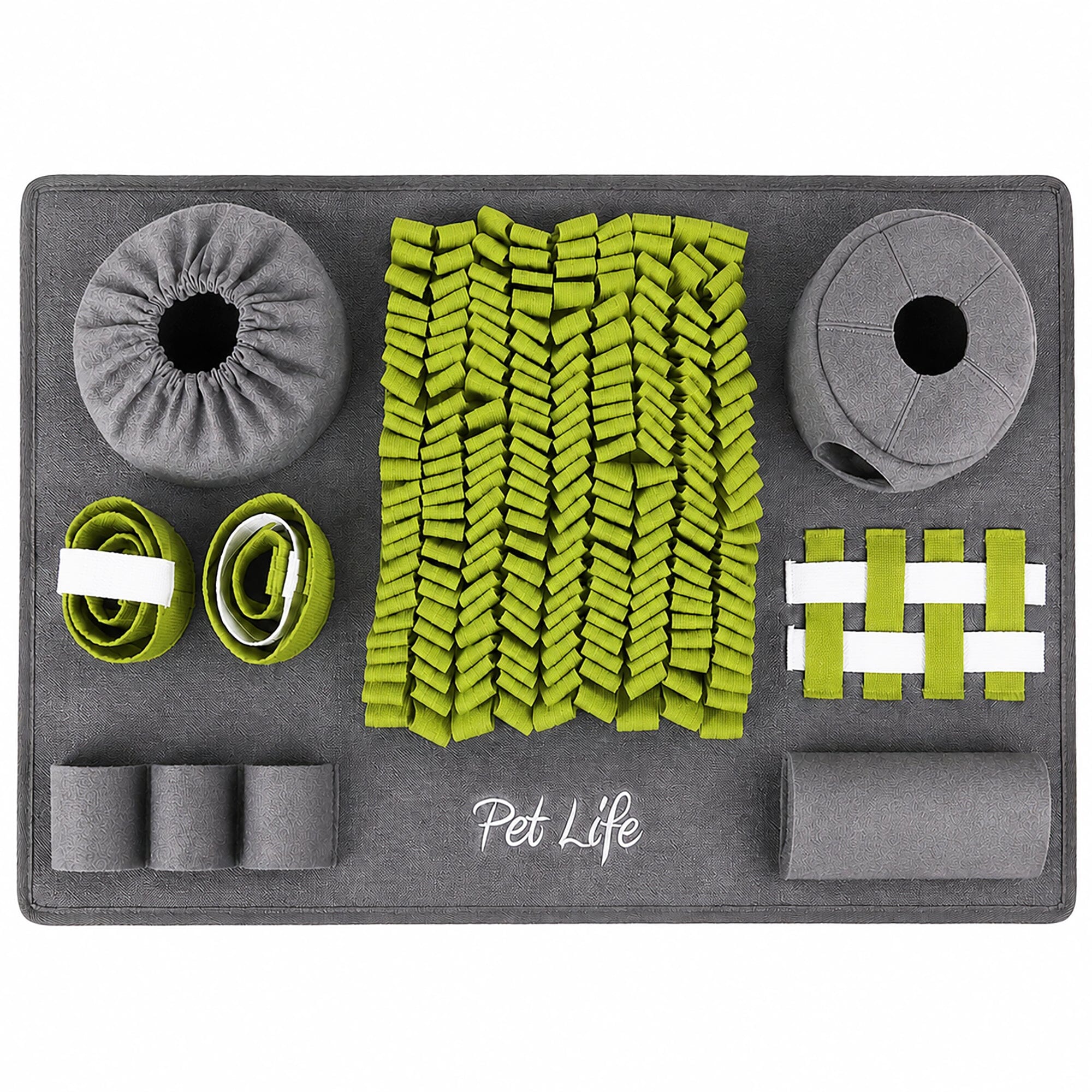 Pet Life ® “ForageScape” Interactive Treat Hiding Multi-Puzzle Pet Snuffle Mat Green/Gray