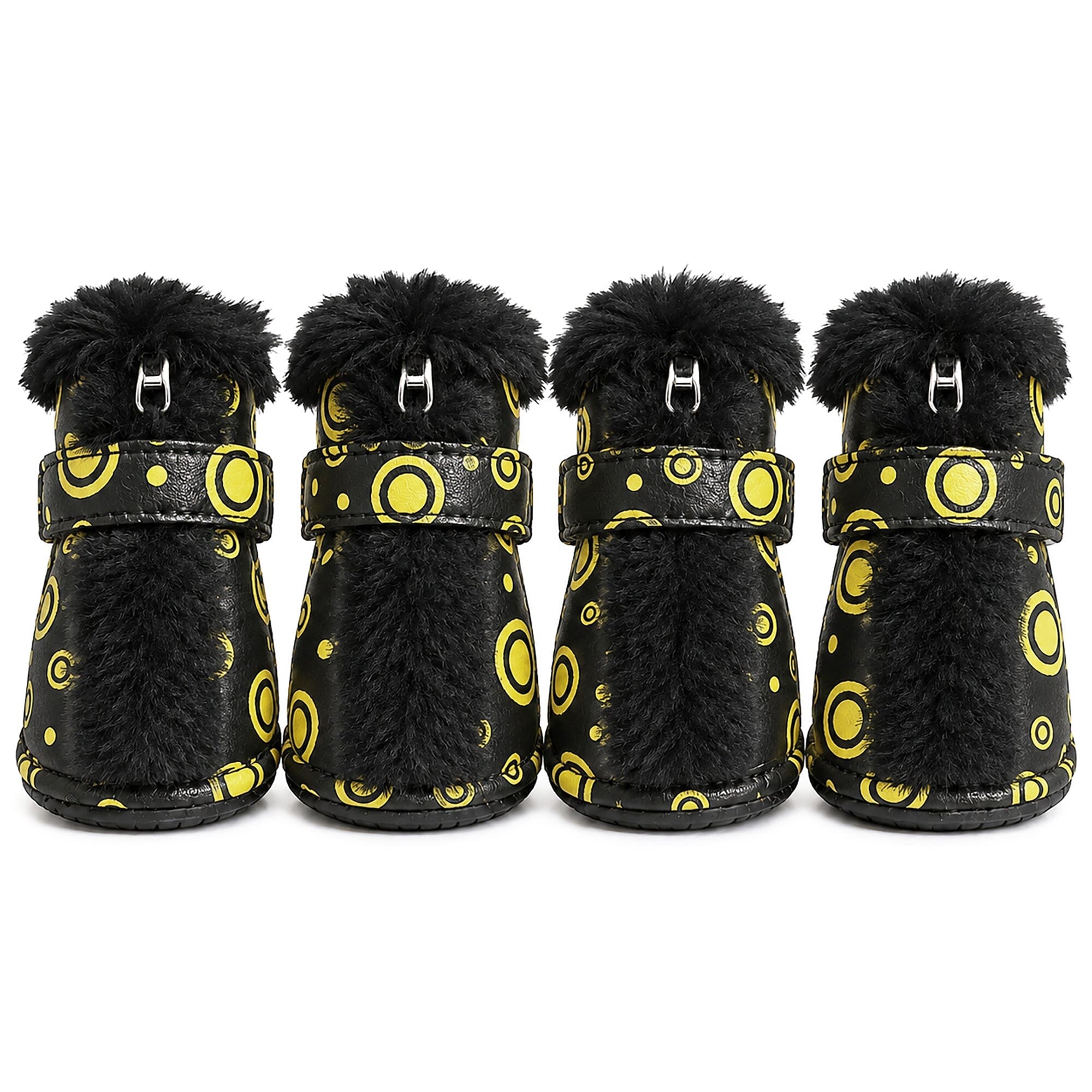 Pet Life ® Fur-Comfort 3M Insulated Fashion Fur and PVC Waterproof Winter Dog Boots - Set of 4 X-Small Black & Yellow