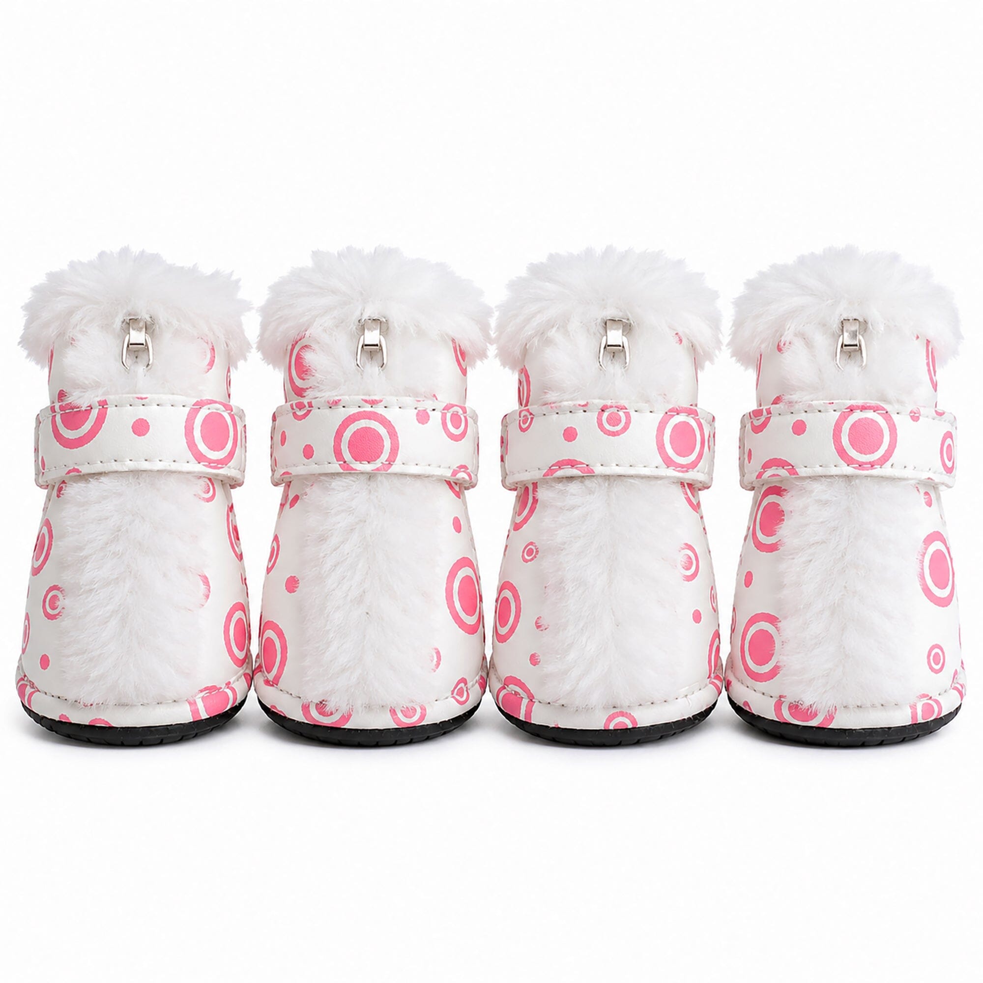 Pet Life ® Fur-Comfort 3M Insulated Fashion Fur and PVC Waterproof Winter Dog Boots - Set of 4 X-Small Pink & White