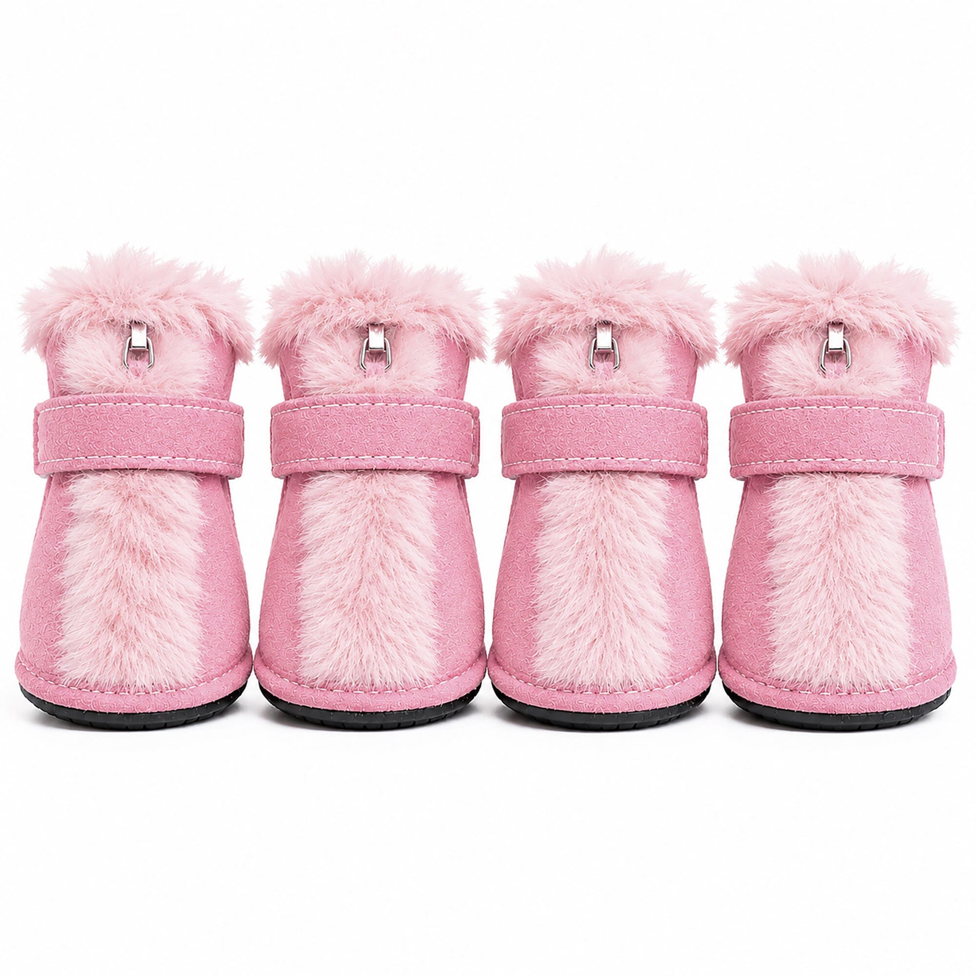 Pet Life ® Fur-Comfort 3M Insulated Fashion Fur and Suede Winter Dog Shoes Boots - Set of 4 X-Small Pink