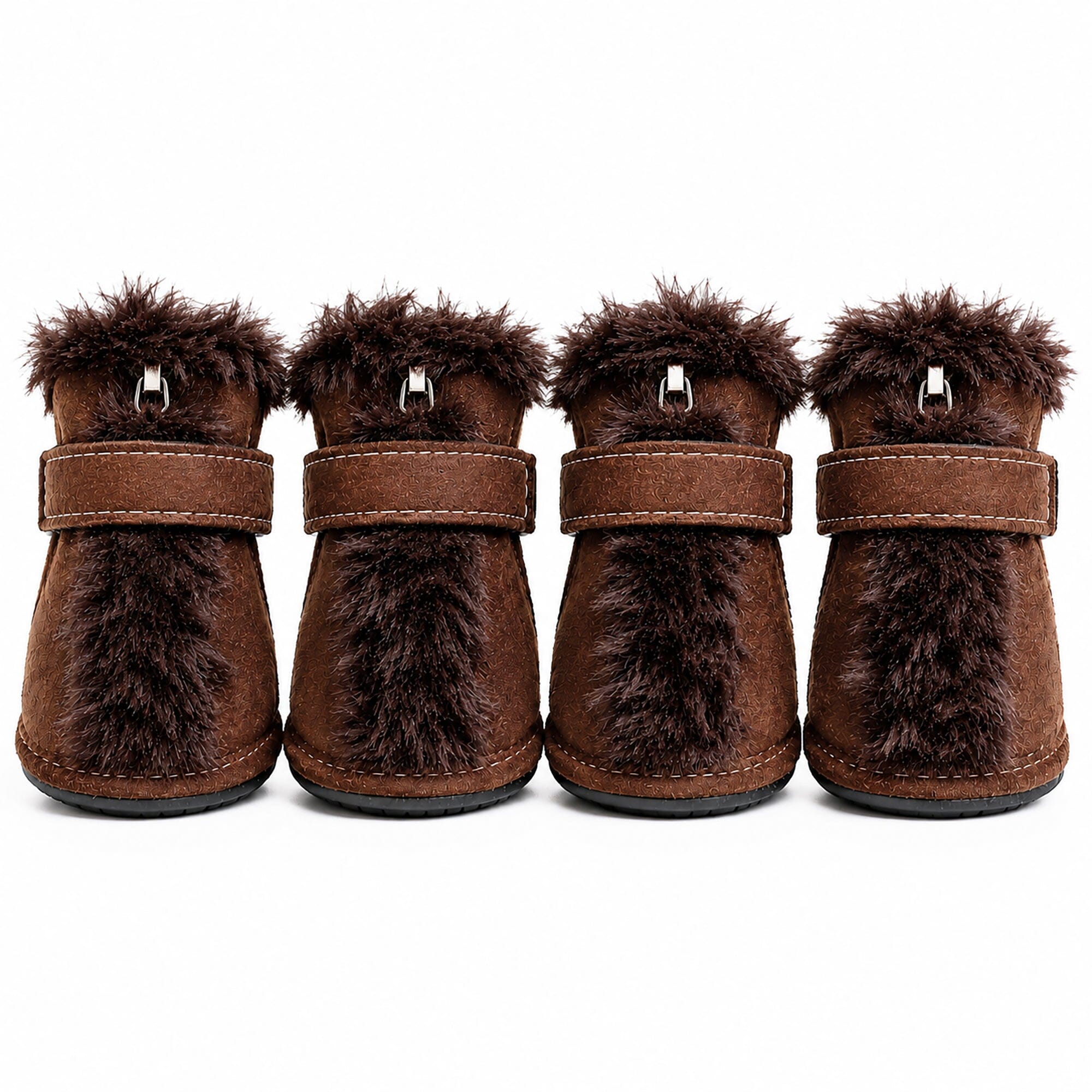 Pet Life ® Fur-Comfort 3M Insulated Fashion Fur and Suede Winter Dog Shoes Boots - Set of 4 X-Small Dark Brown