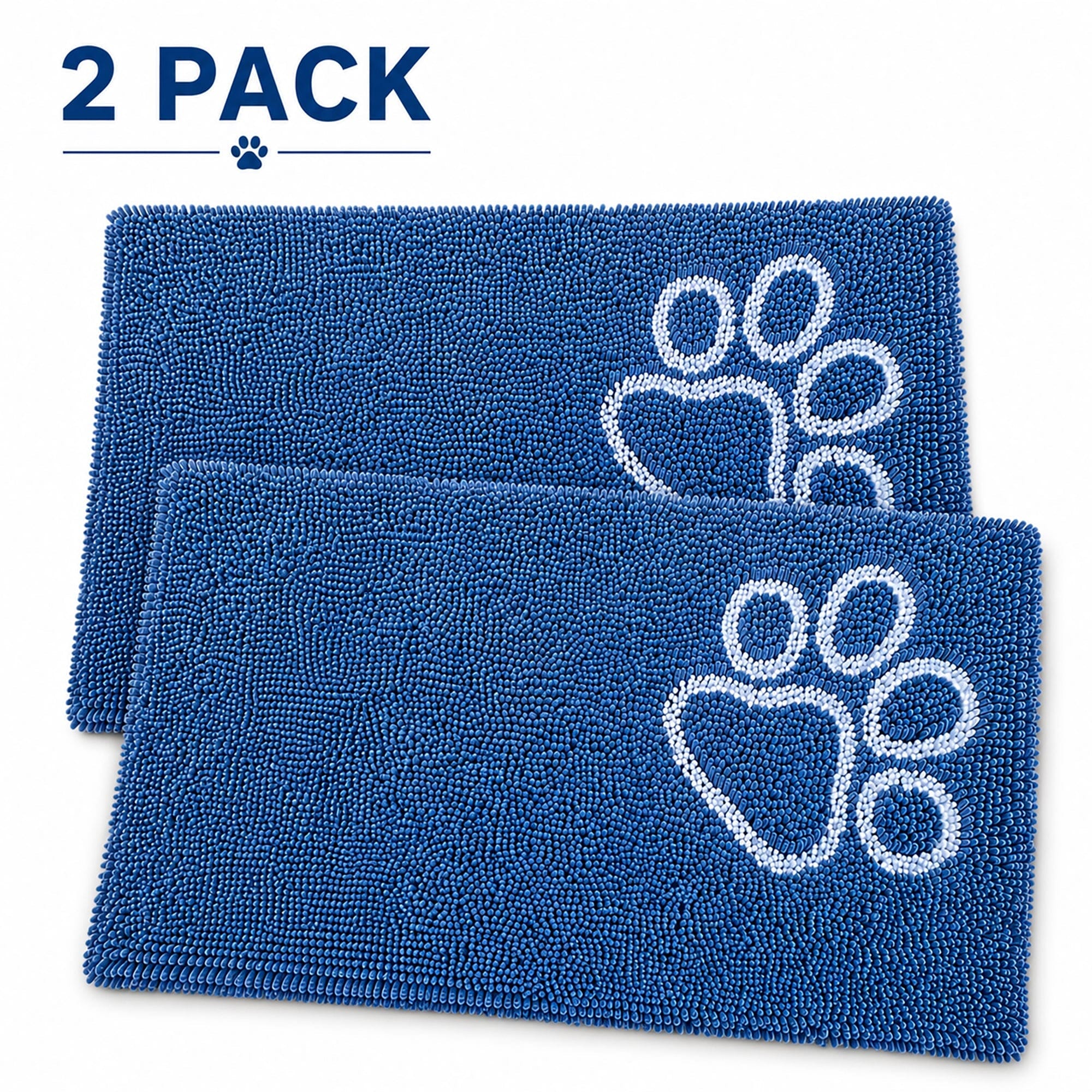 Pet Life ® 'Fuzzy' Quick-Drying Microfiber Anti-Skid and Machine Washable Dog Mat Pet Bed - 2 Pack - Blue Default Title