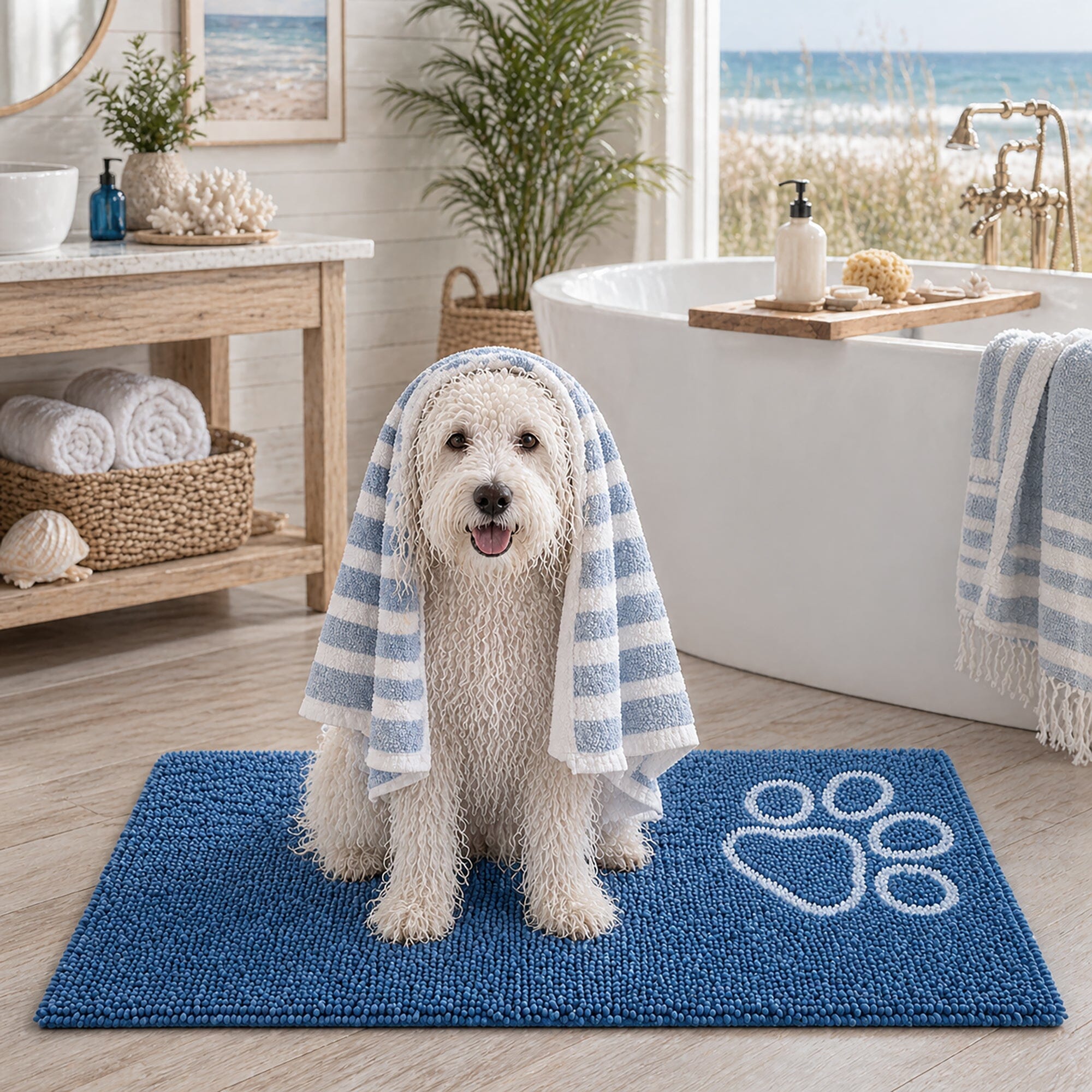Pet Life ® 'Fuzzy' Quick-Drying Microfiber Anti-Skid and Machine Washable Dog Mat Pet Bed - 2 Pack - Blue