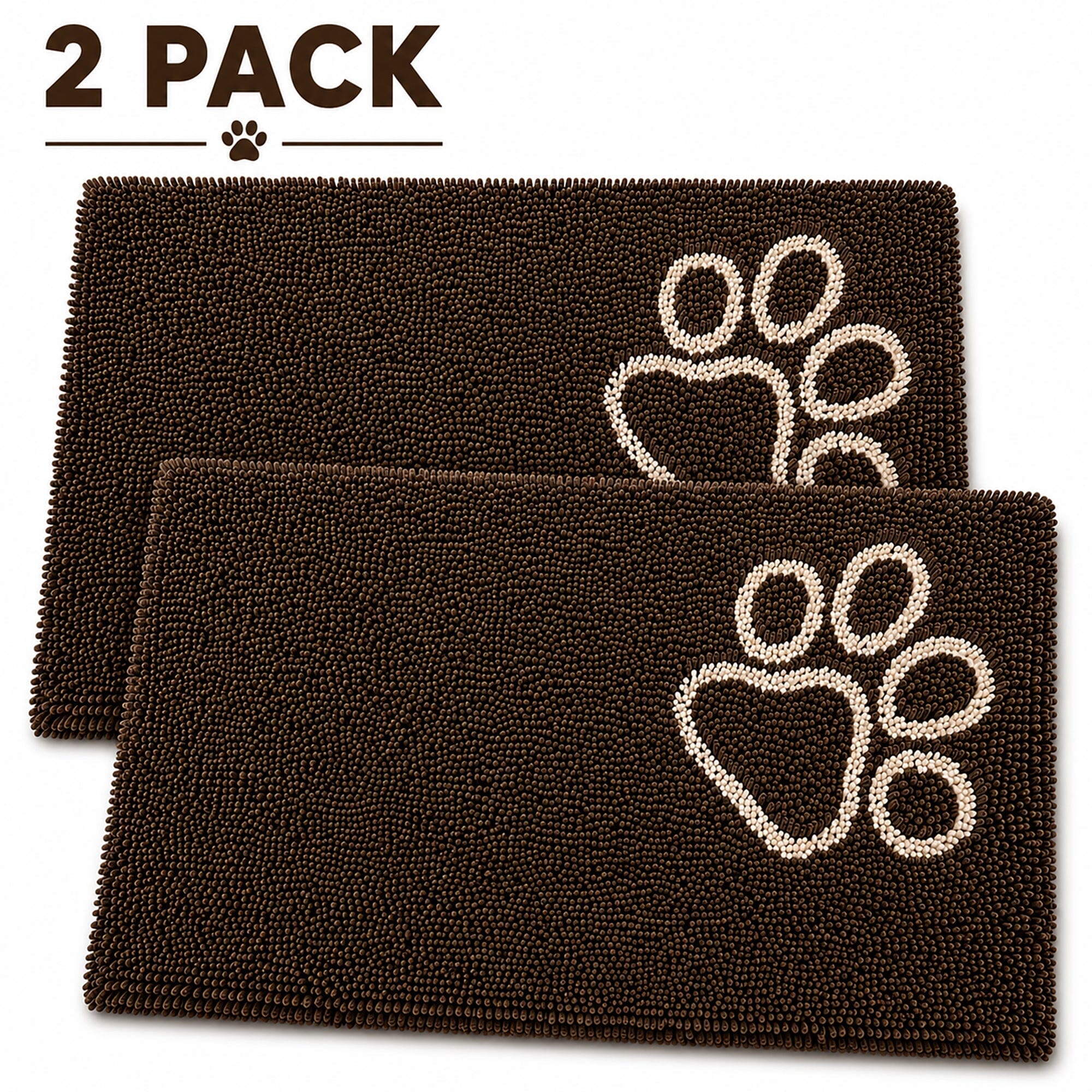 Pet Life ® 'Fuzzy' Quick-Drying Microfiber Anti-Skid and Machine Washable Dog Mat Pet Bed - 2 Pack - Dark Brown Default Title