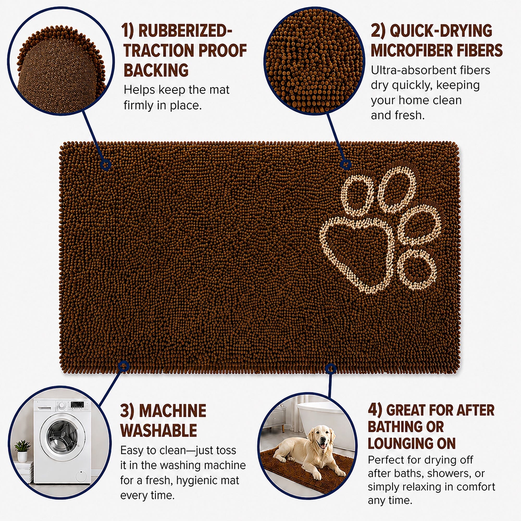 Pet Life ® 'Fuzzy' Quick-Drying Microfiber Anti-Skid and Machine Washable Dog Mat Pet Bed - 2 Pack - Dark Brown