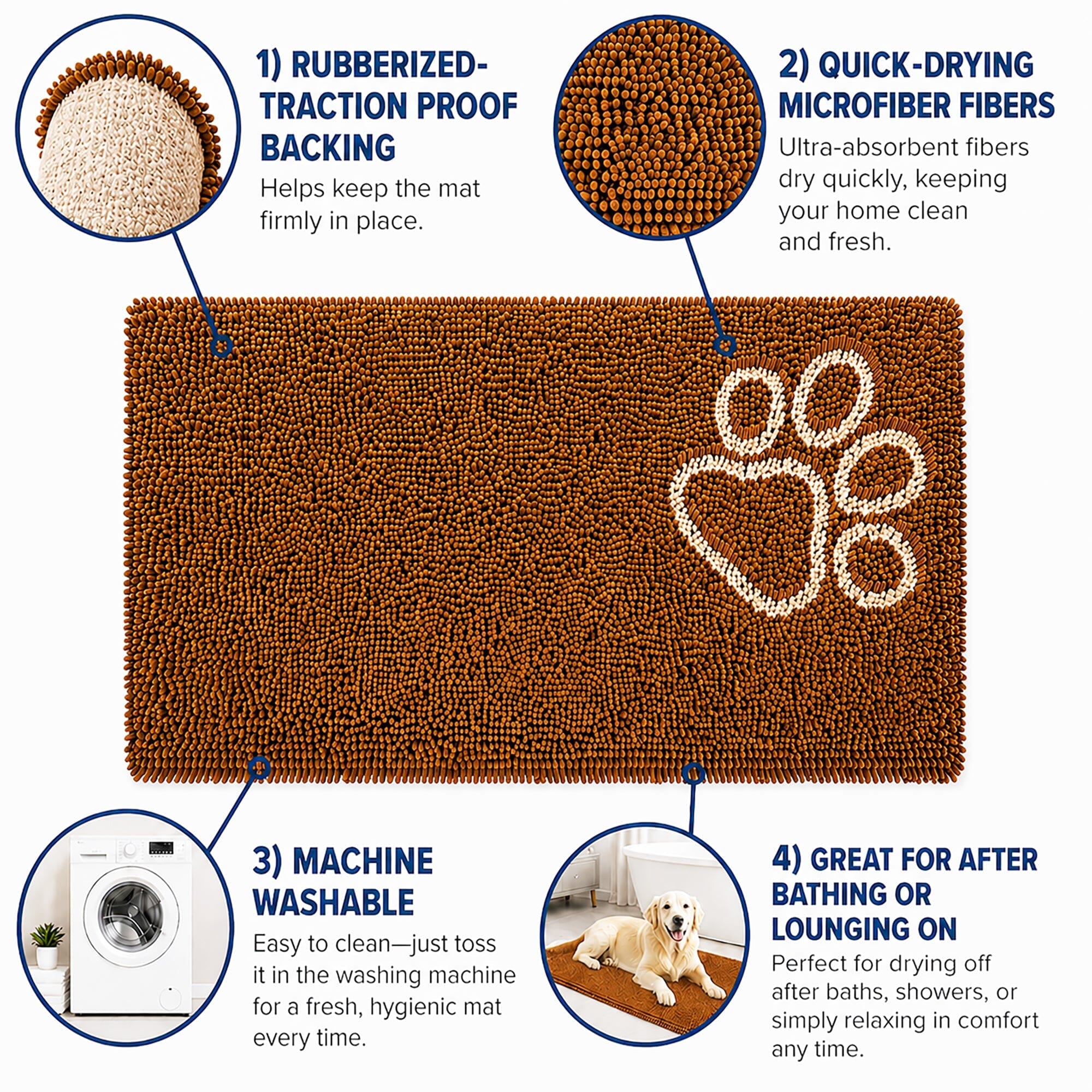 Pet Life ® 'Fuzzy' Quick-Drying Microfiber Anti-Skid and Machine Washable Dog Mat Pet Bed - 2 Pack - Light Brown