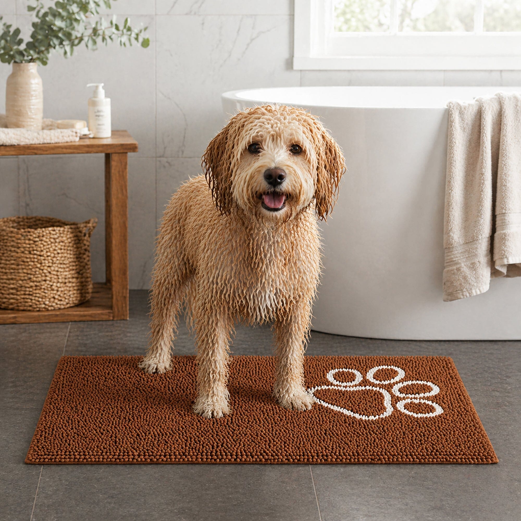 Pet Life ® 'Fuzzy' Quick-Drying Microfiber Anti-Skid and Machine Washable Dog Mat Pet Bed - 2 Pack - Light Brown