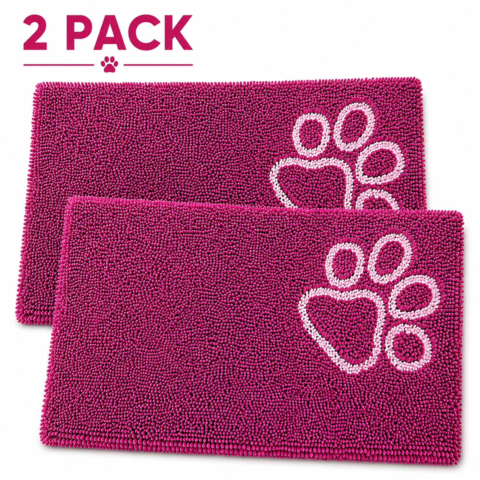 Pet Life ® 'Fuzzy' Quick-Drying Microfiber Anti-Skid and Machine Washable Dog Mat Pet Bed - 2 Pack - Pink Default Title