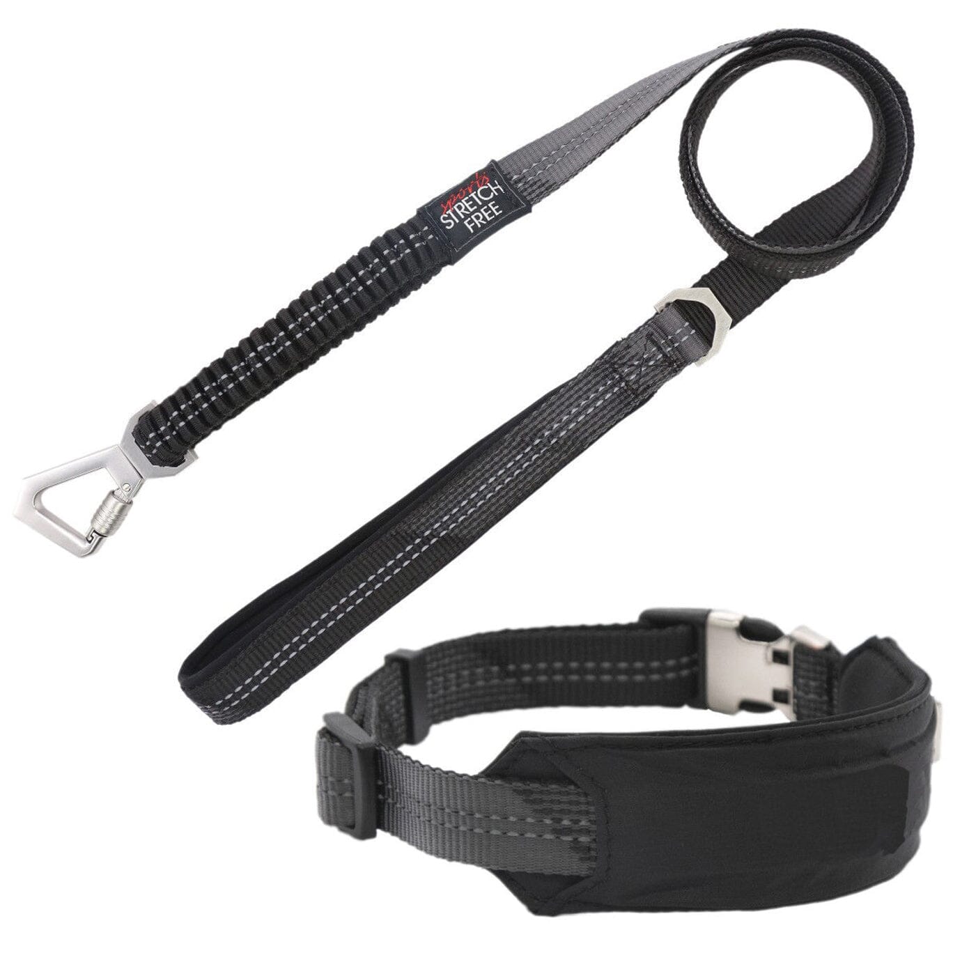 Pet Life ® 'Geo-prene' 2-in-1 Shock Absorbing Neoprene Padded Reflective Dog Leash and Collar Black Small
