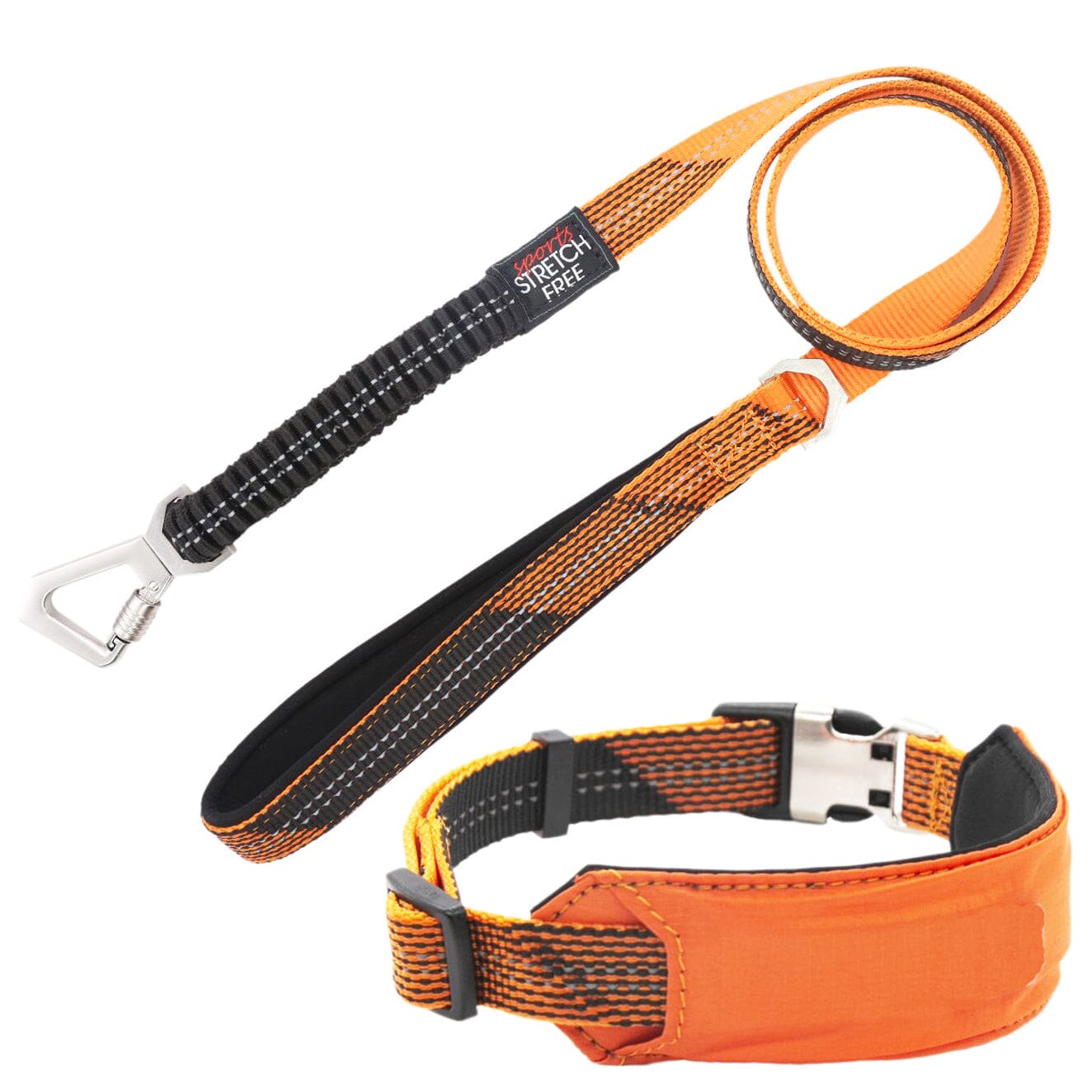 Pet Life ® 'Geo-prene' 2-in-1 Shock Absorbing Neoprene Padded Reflective Dog Leash and Collar Orange Small